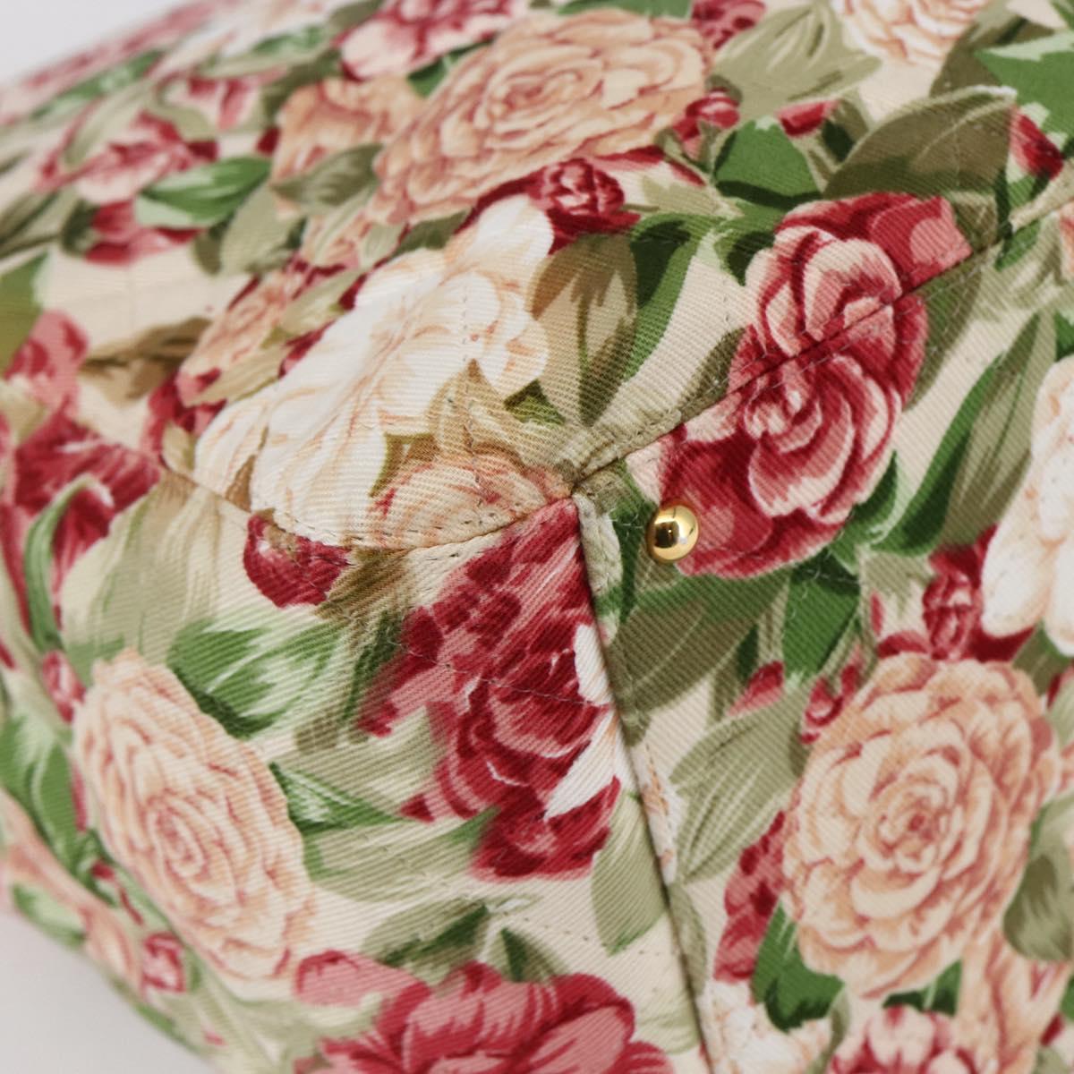 CHANEL Flower Pattern Tote Bag Canvas Cream Red gold CC Auth bs29833