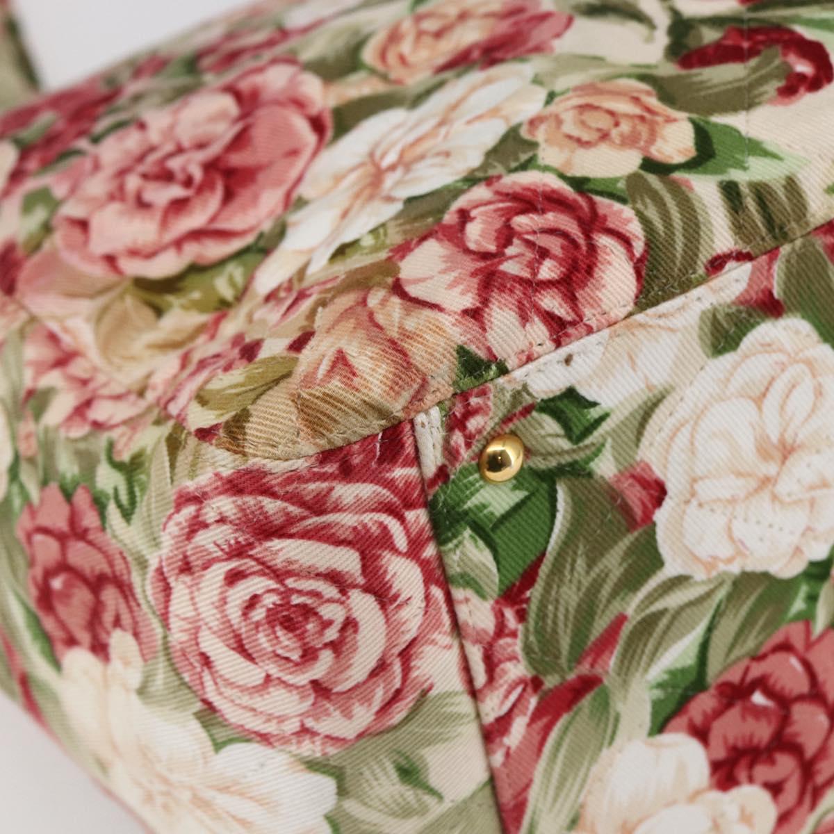 CHANEL Flower Pattern Tote Bag Canvas Cream Red gold CC Auth bs29833