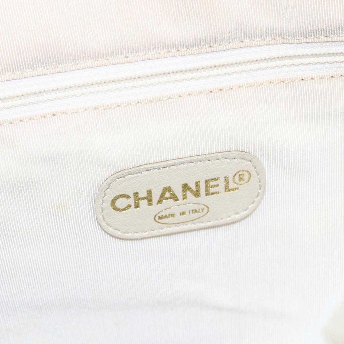 CHANEL Flower Pattern Tote Bag Canvas Cream Red gold CC Auth bs29833