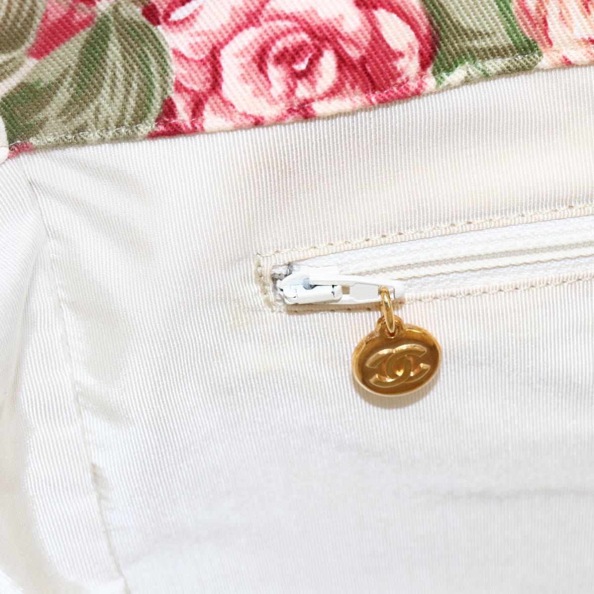 CHANEL Flower Pattern Tote Bag Canvas Cream Red gold CC Auth bs29833