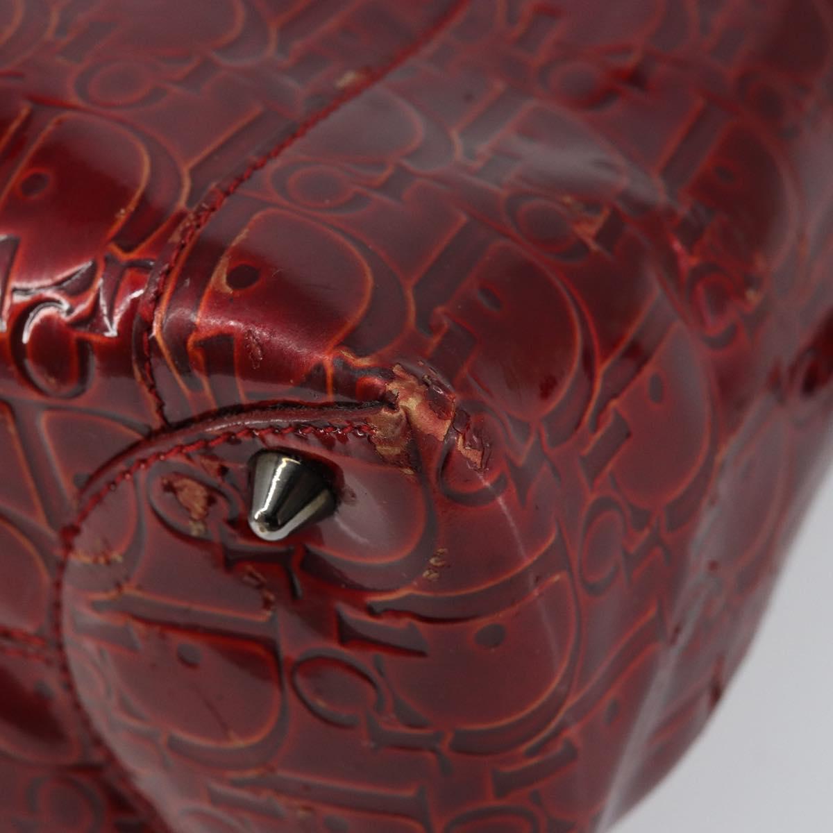 Christian Dior Trotter Canvas Maris Pearl Bag Patent leather Red Auth bs29834