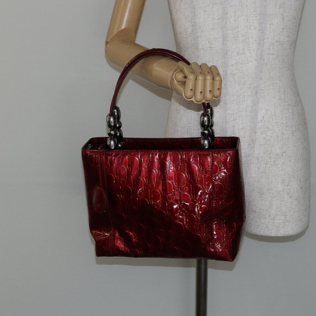 Christian Dior Trotter Canvas Maris Pearl Bag Patent leather Red Auth bs29834