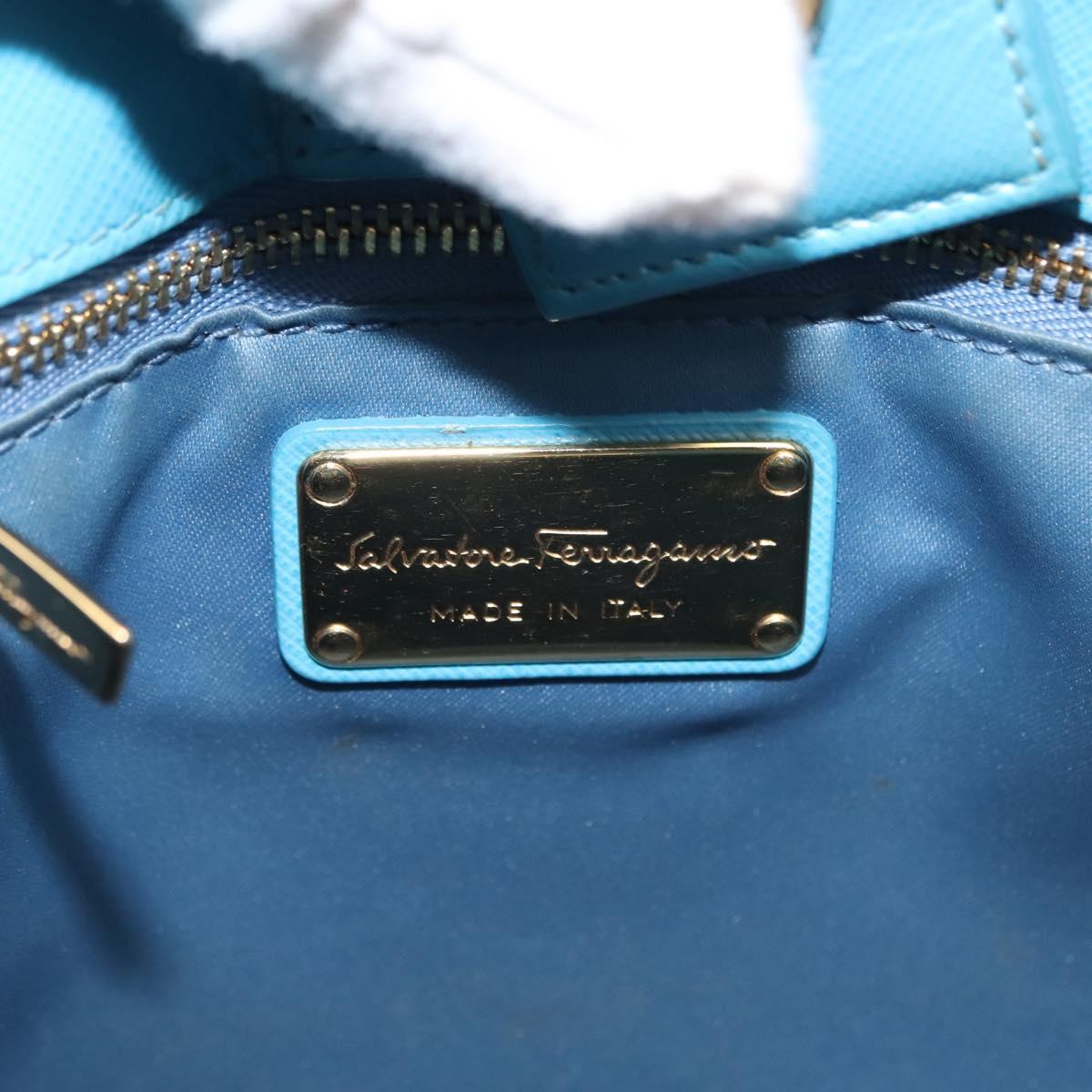 Salvatore Ferragamo Vala Chain Bag Leather 2way Light Blue Gold Auth bs29835
