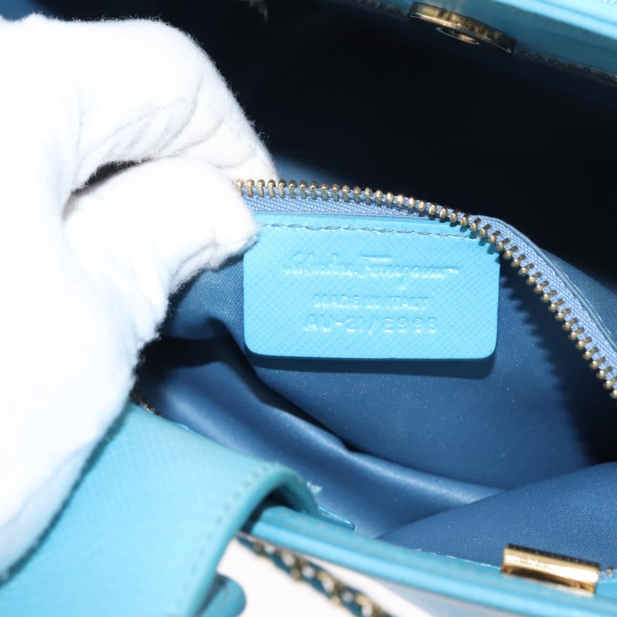 Salvatore Ferragamo Vala Chain Bag Leather 2way Light Blue Gold Auth bs29835