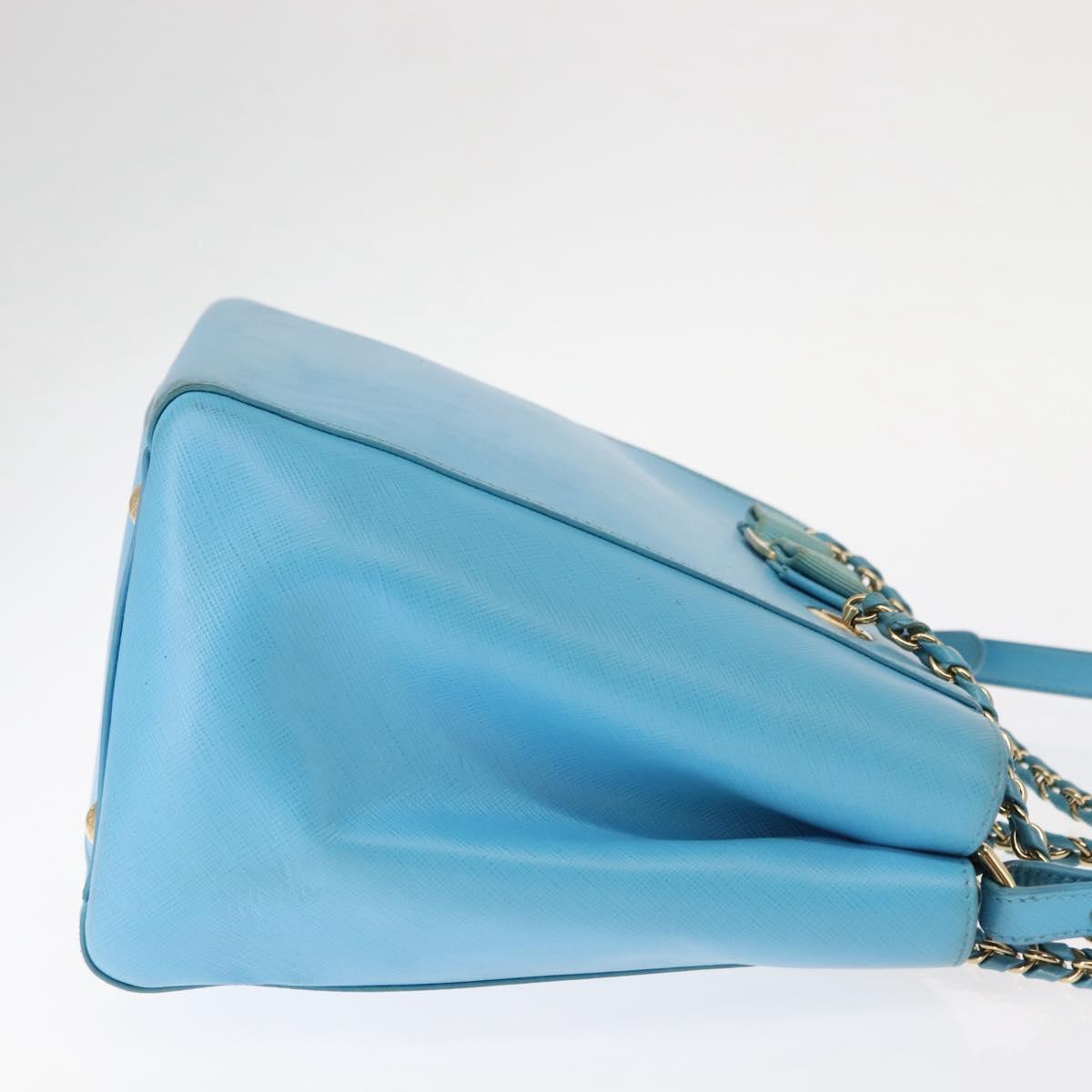 Salvatore Ferragamo Vala Chain Bag Leather 2way Light Blue Gold Auth bs29835