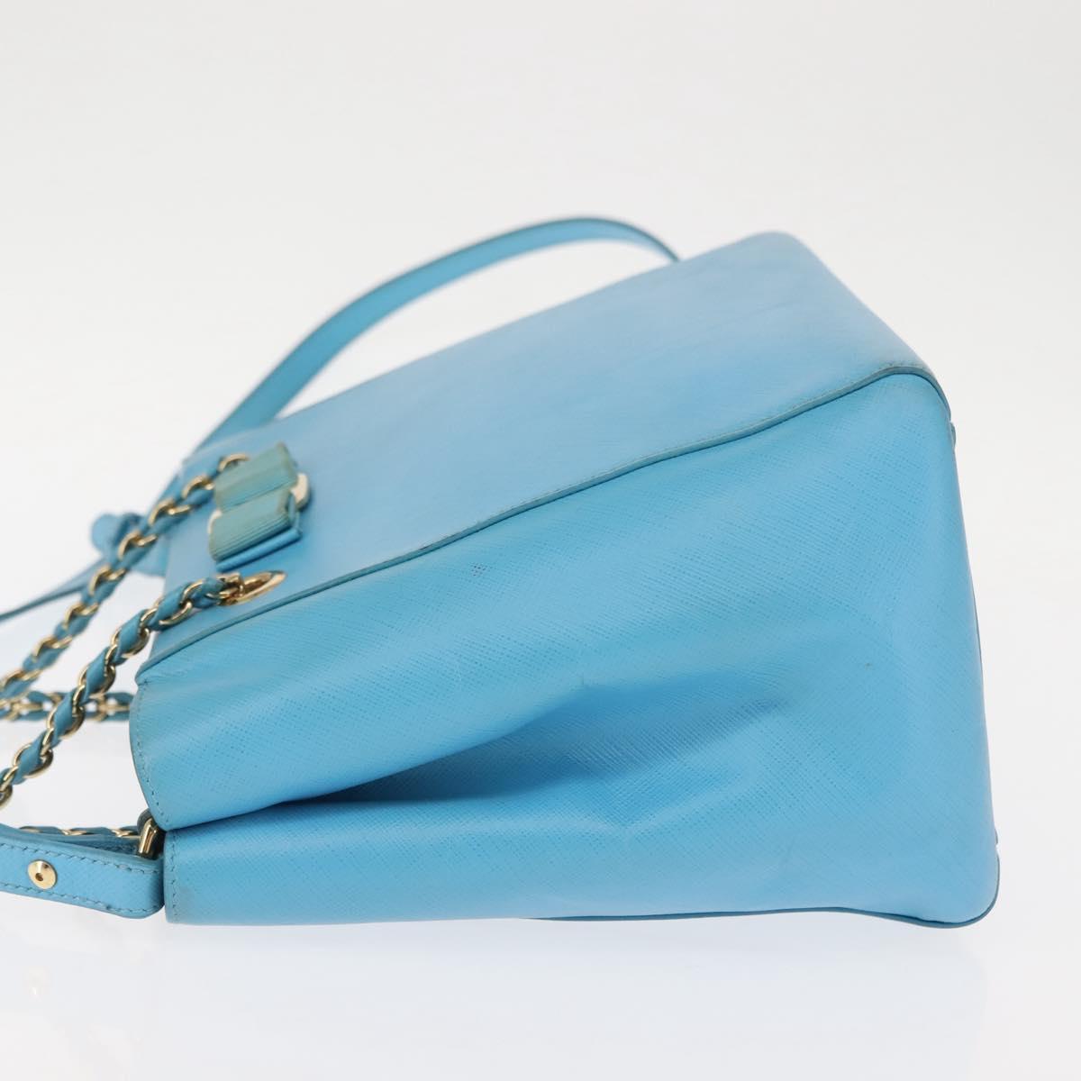 Salvatore Ferragamo Vala Chain Bag Leather 2way Light Blue Gold Auth bs29835