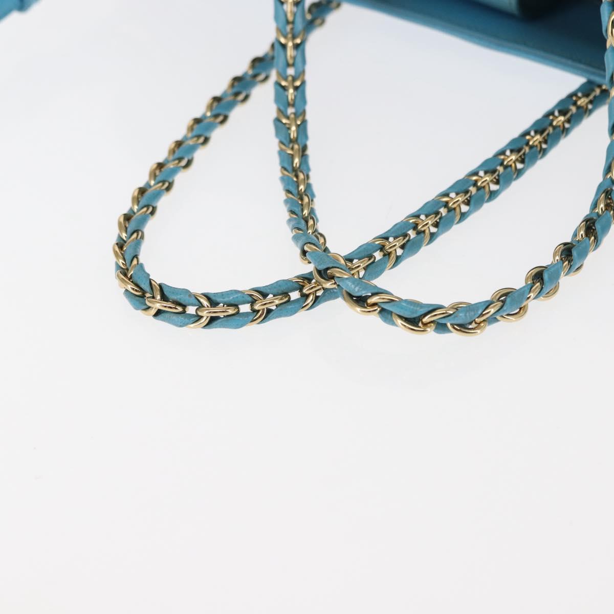 Salvatore Ferragamo Vala Chain Bag Leather 2way Light Blue Gold Auth bs29835
