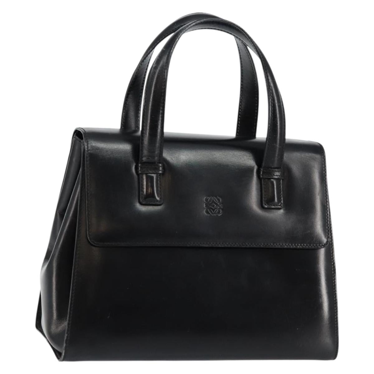 LOEWE Anagram Hand Bag Leather Black Gold Auth bs29836