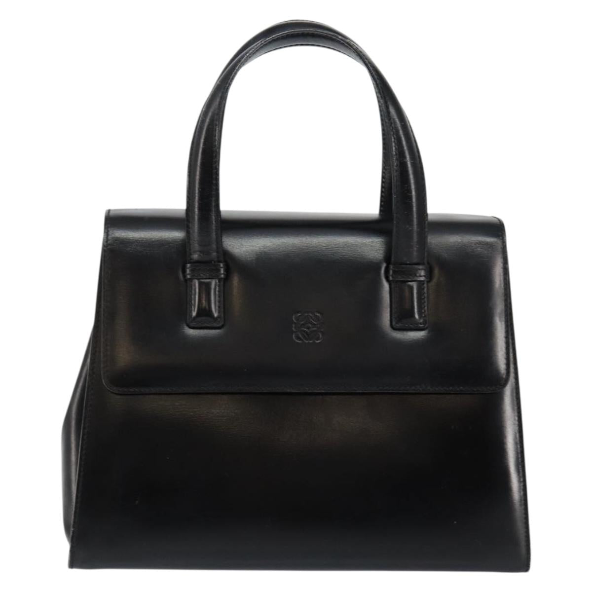 LOEWE Anagram Hand Bag Leather Black Gold Auth bs29836