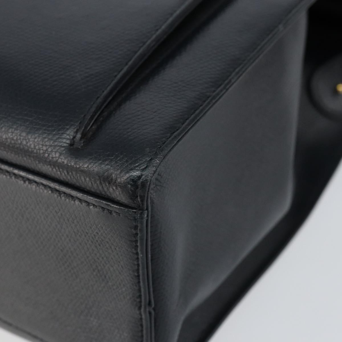 Salvatore Ferragamo Gancini Hand Bag Leather Black Gold Auth bs29837