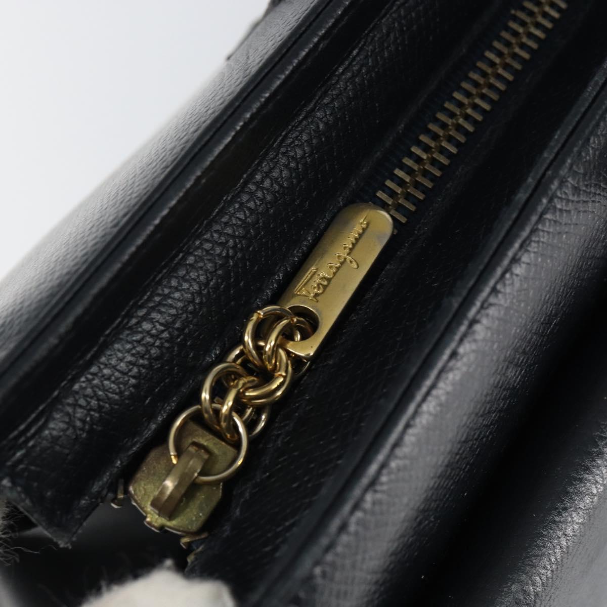 Salvatore Ferragamo Gancini Hand Bag Leather Black Gold Auth bs29837