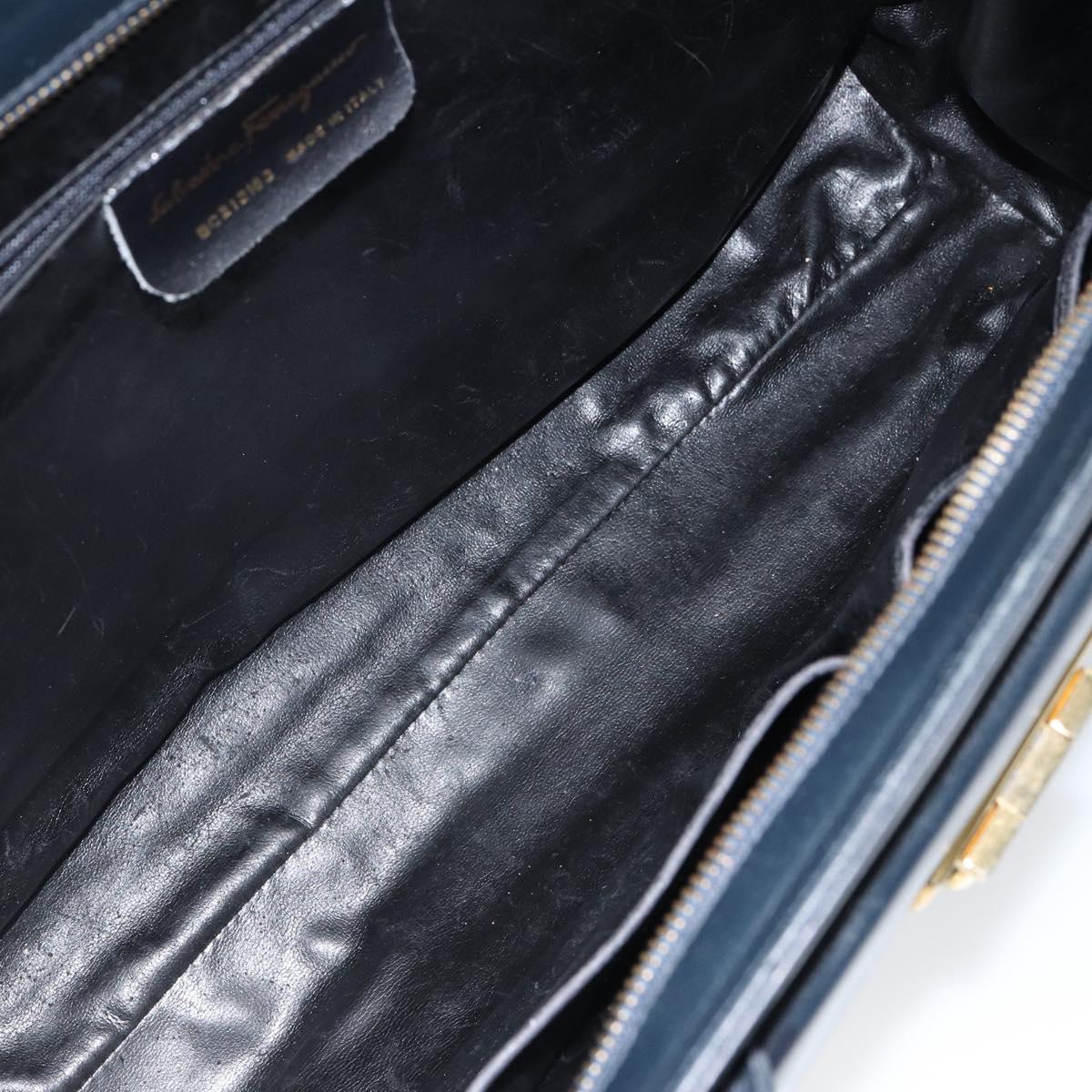 Salvatore Ferragamo Gancini Hand Bag Leather Black Gold Auth bs29837