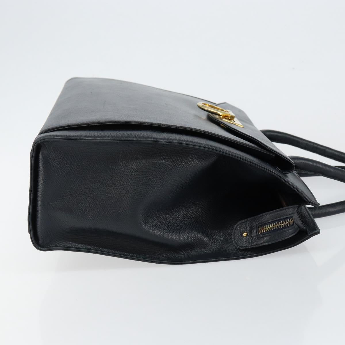 Salvatore Ferragamo Gancini Hand Bag Leather Black Gold Auth bs29837