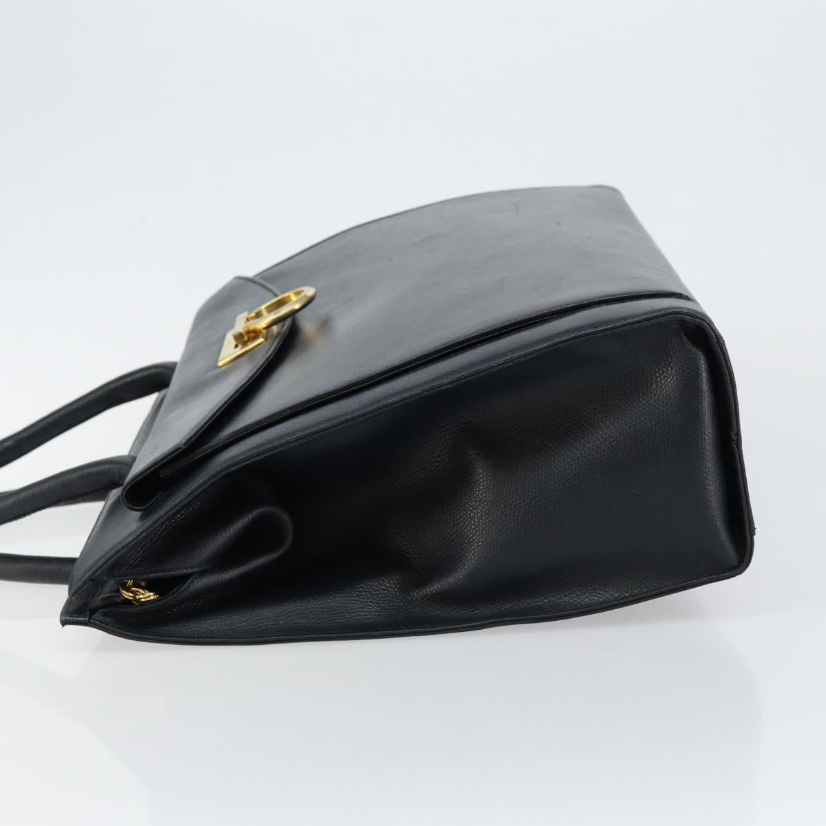 Salvatore Ferragamo Gancini Hand Bag Leather Black Gold Auth bs29837