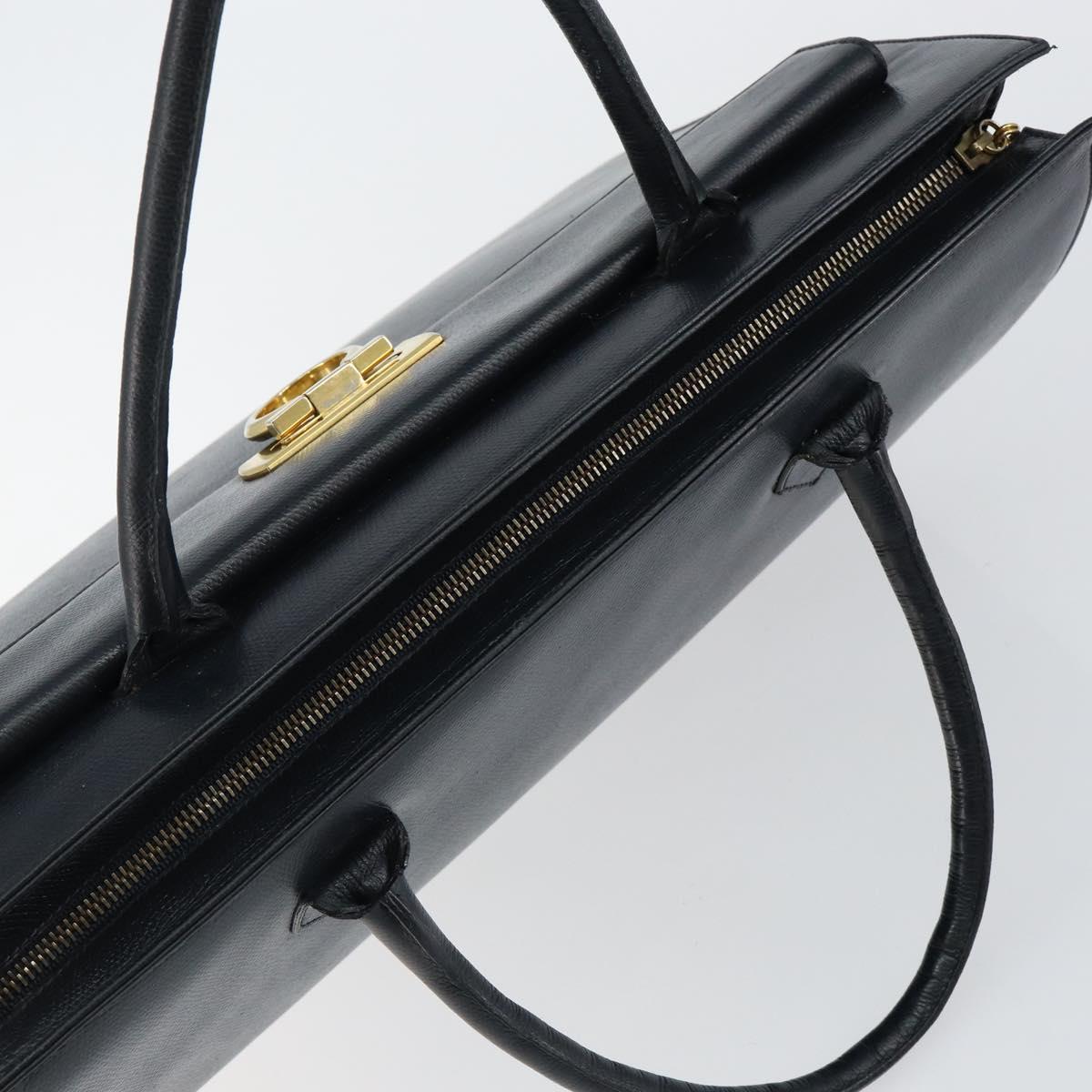 Salvatore Ferragamo Gancini Hand Bag Leather Black Gold Auth bs29837