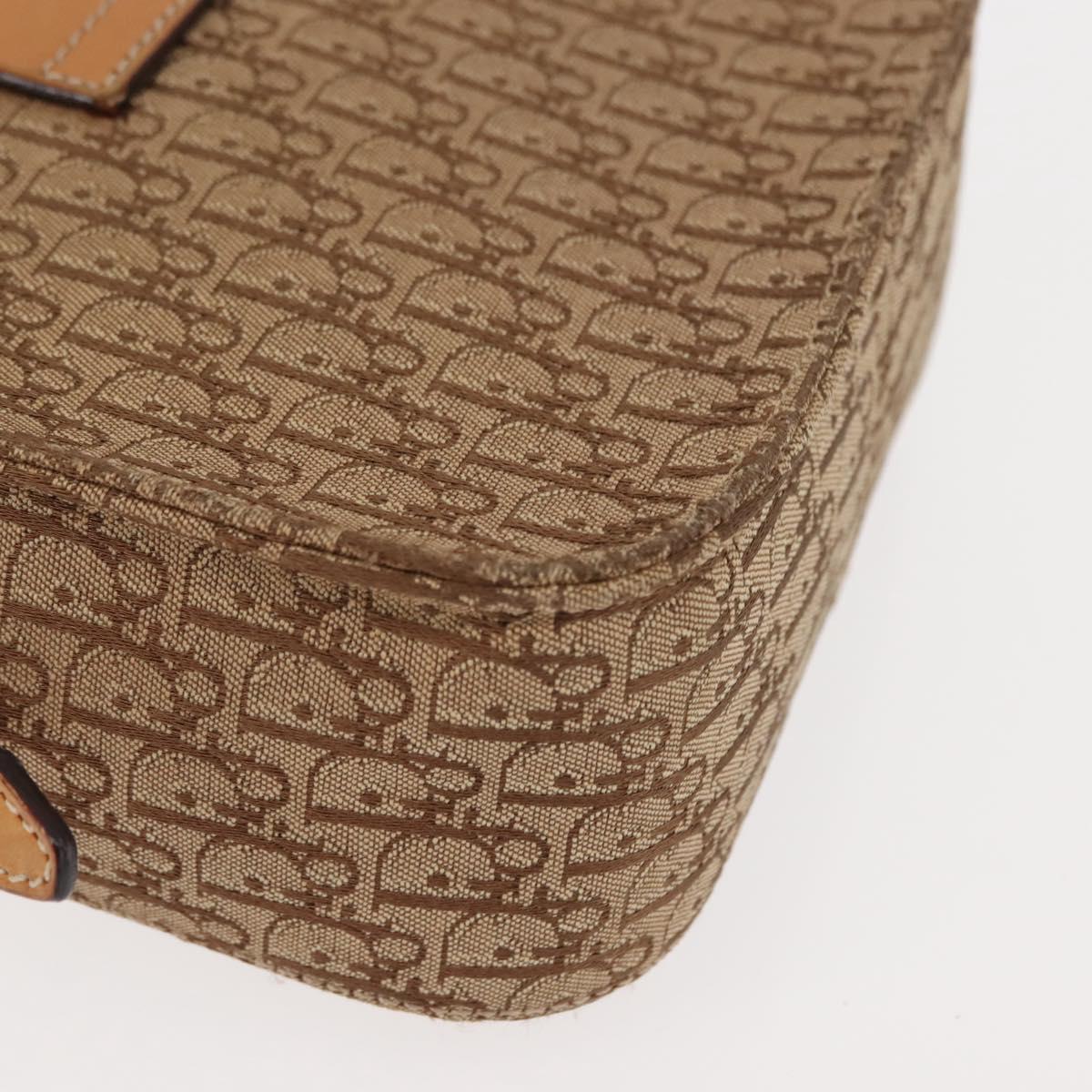 Christian Dior Trotter Canvas Shoulder Bag Beige Gold Auth bs29838