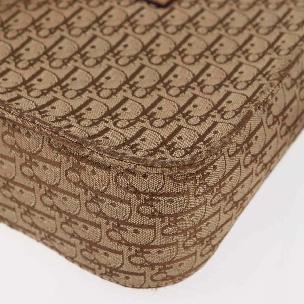 Christian Dior Trotter Canvas Shoulder Bag Beige Gold Auth bs29838