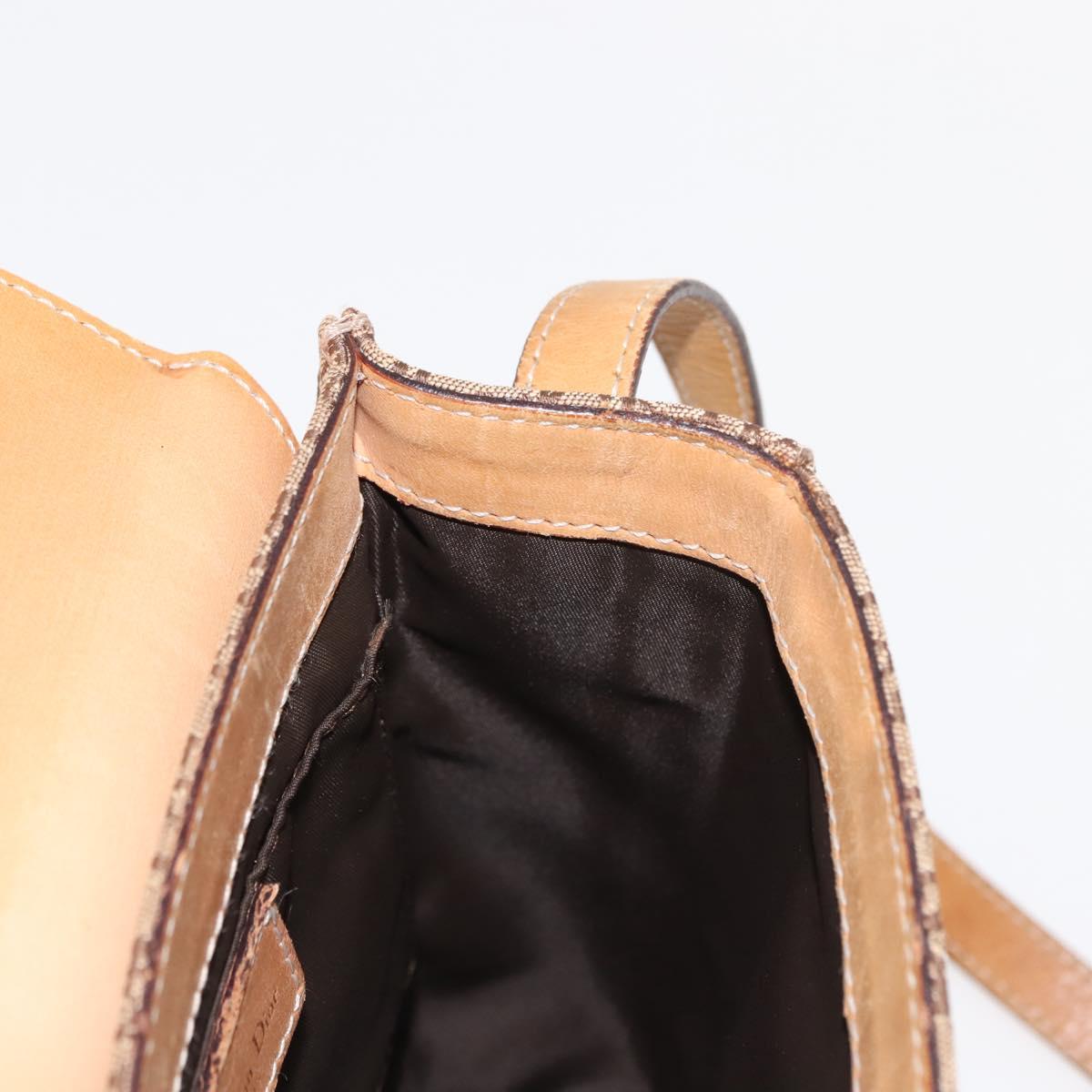 Christian Dior Trotter Canvas Shoulder Bag Beige Gold Auth bs29838