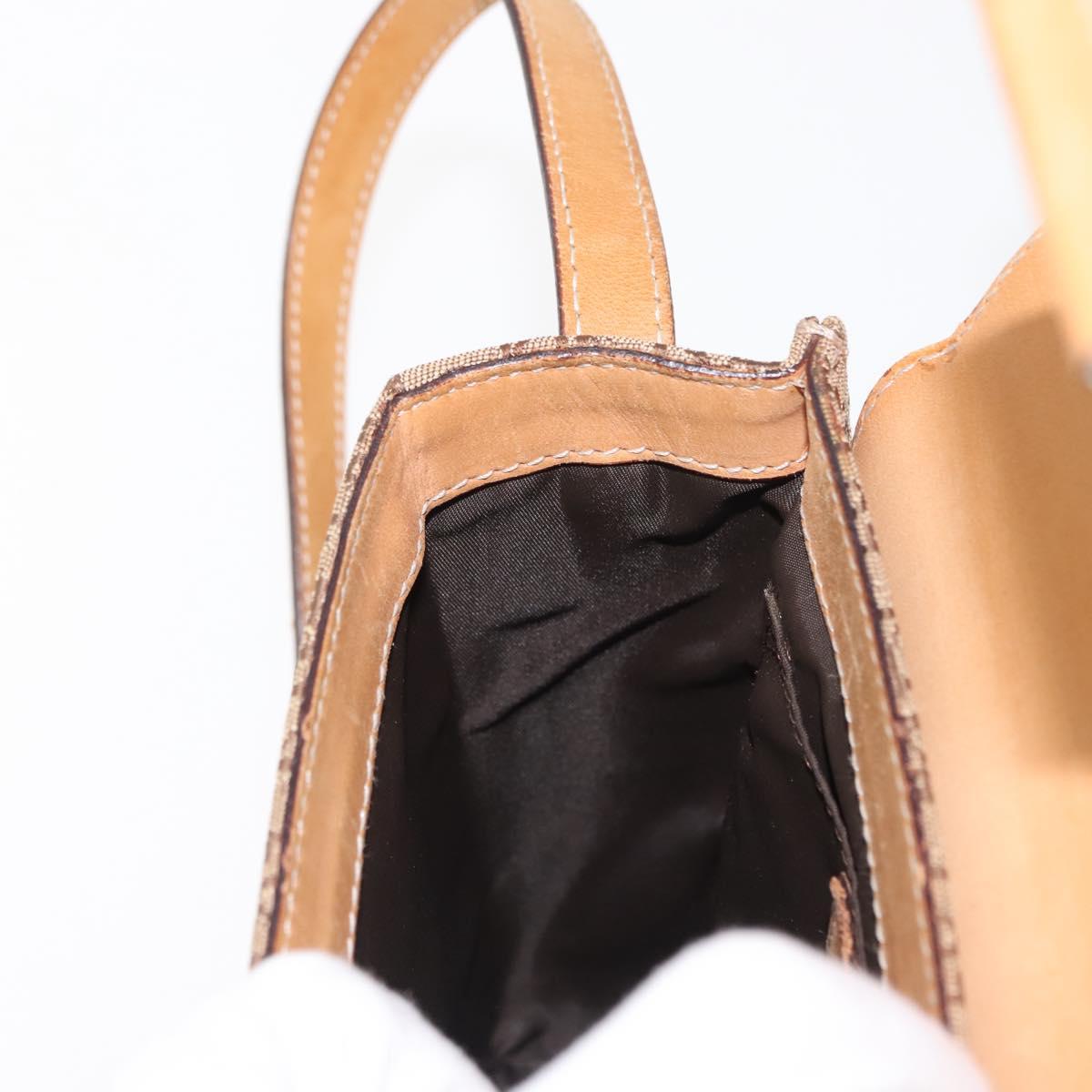 Christian Dior Trotter Canvas Shoulder Bag Beige Gold Auth bs29838