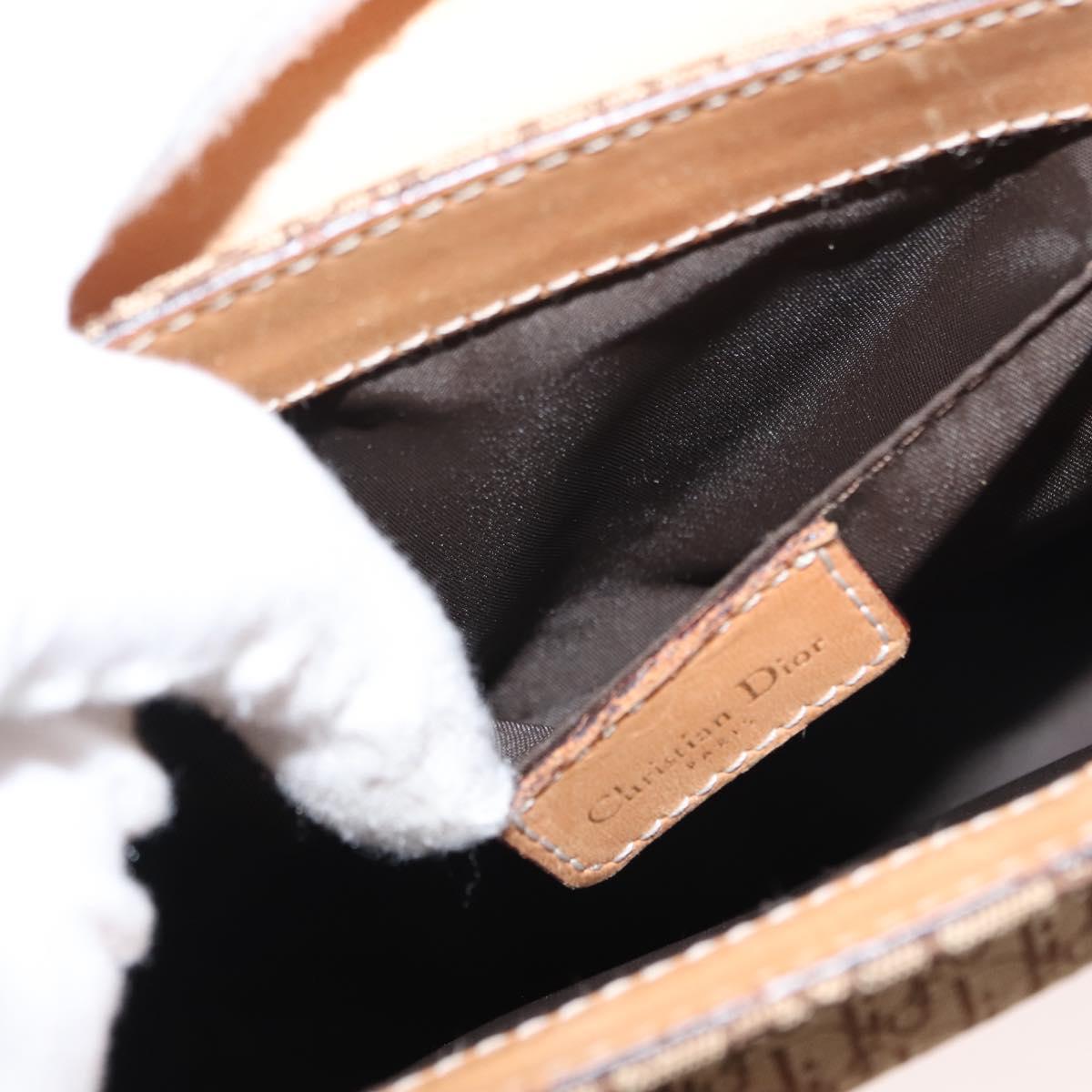 Christian Dior Trotter Canvas Shoulder Bag Beige Gold Auth bs29838