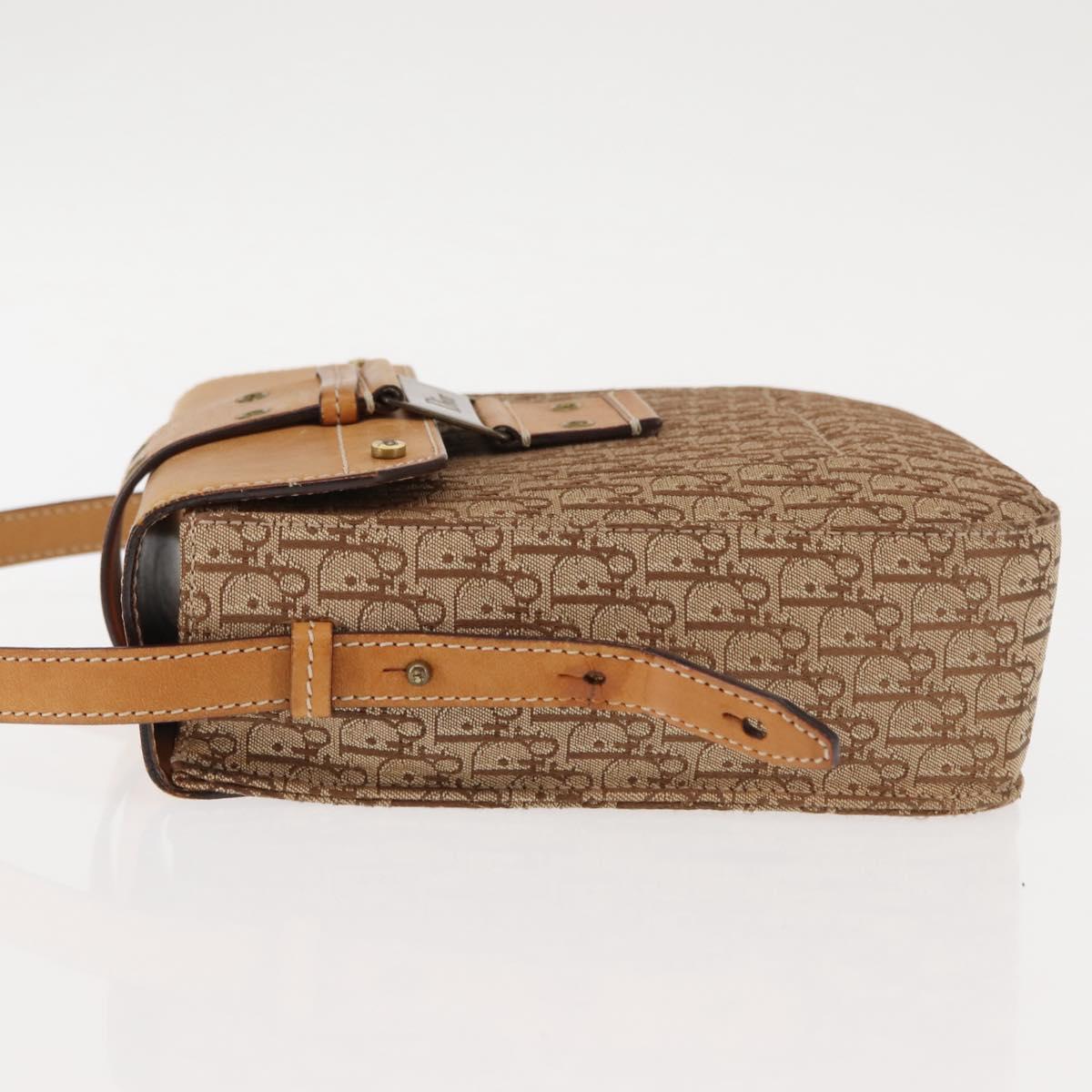 Christian Dior Trotter Canvas Shoulder Bag Beige Gold Auth bs29838