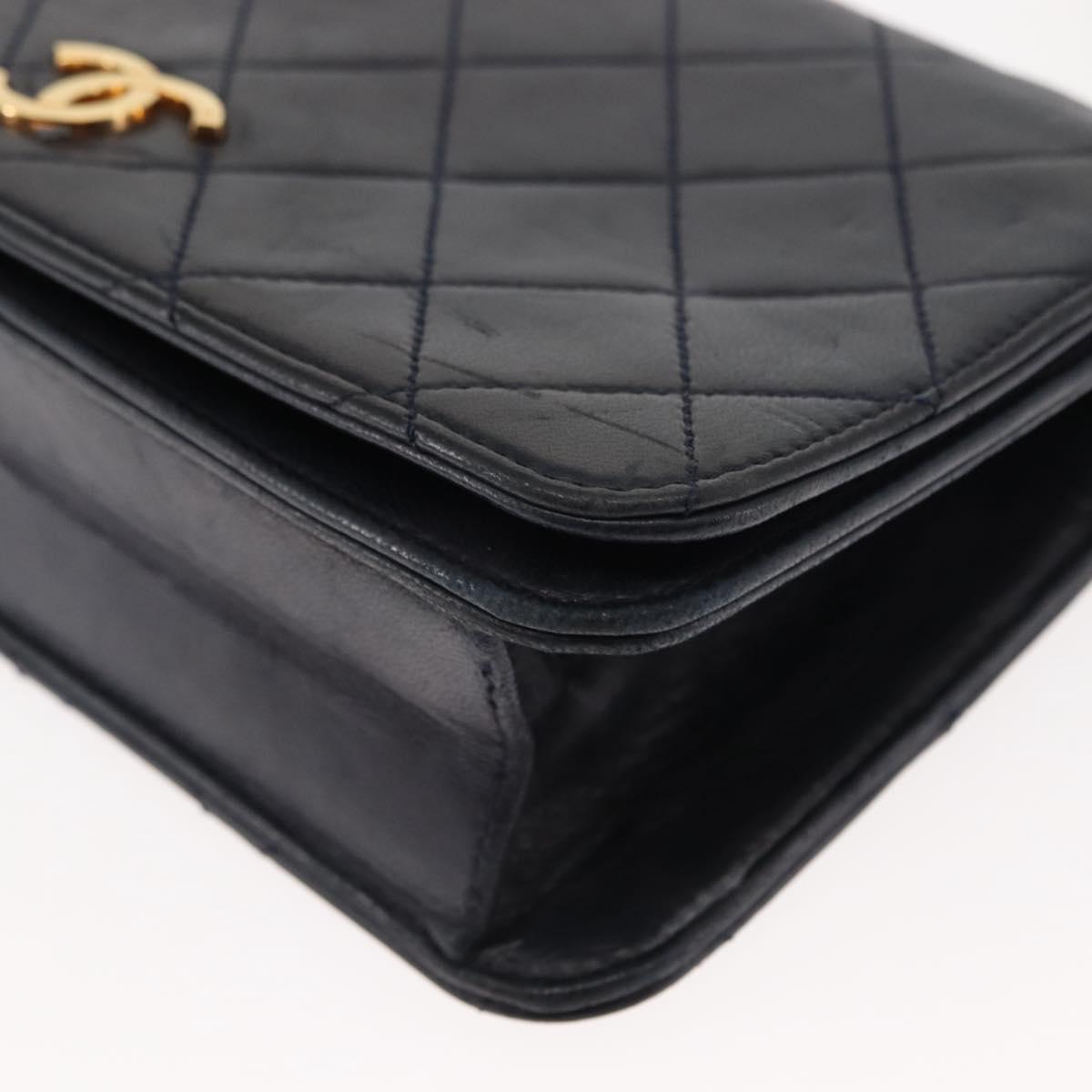 CHANEL Matelasse Chain Shoulder Bag Lamb Skin Navy Gold CC Auth bs29839