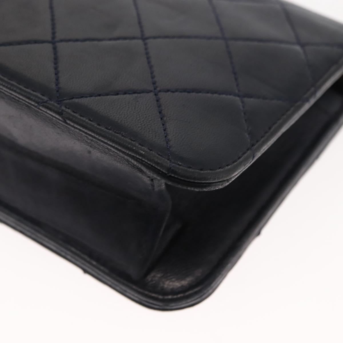 CHANEL Matelasse Chain Shoulder Bag Lamb Skin Navy Gold CC Auth bs29839