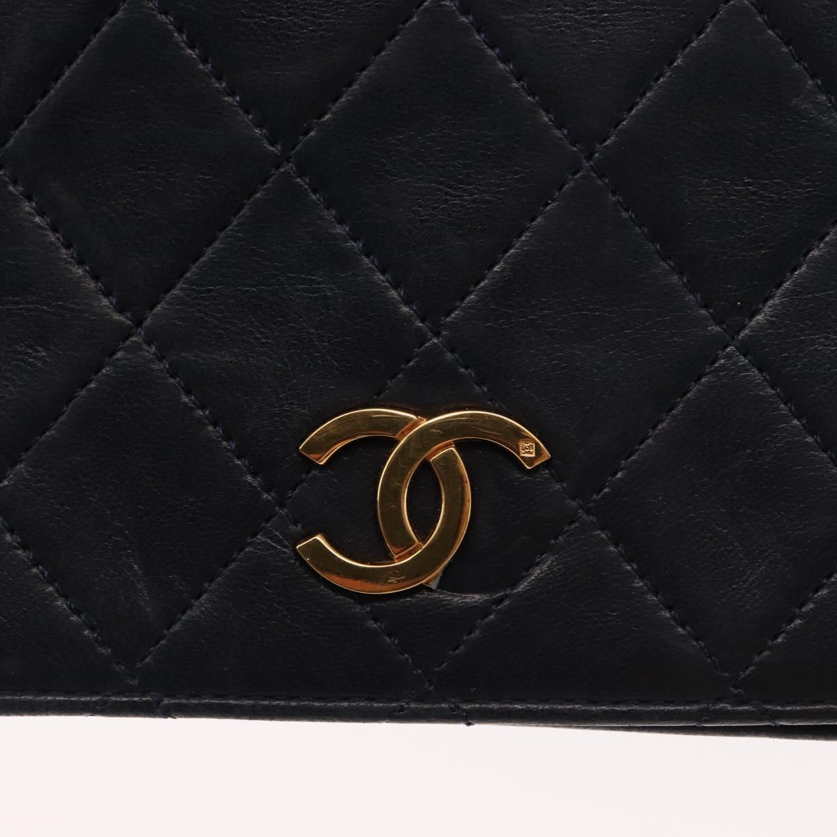 CHANEL Matelasse Chain Shoulder Bag Lamb Skin Navy Gold CC Auth bs29839
