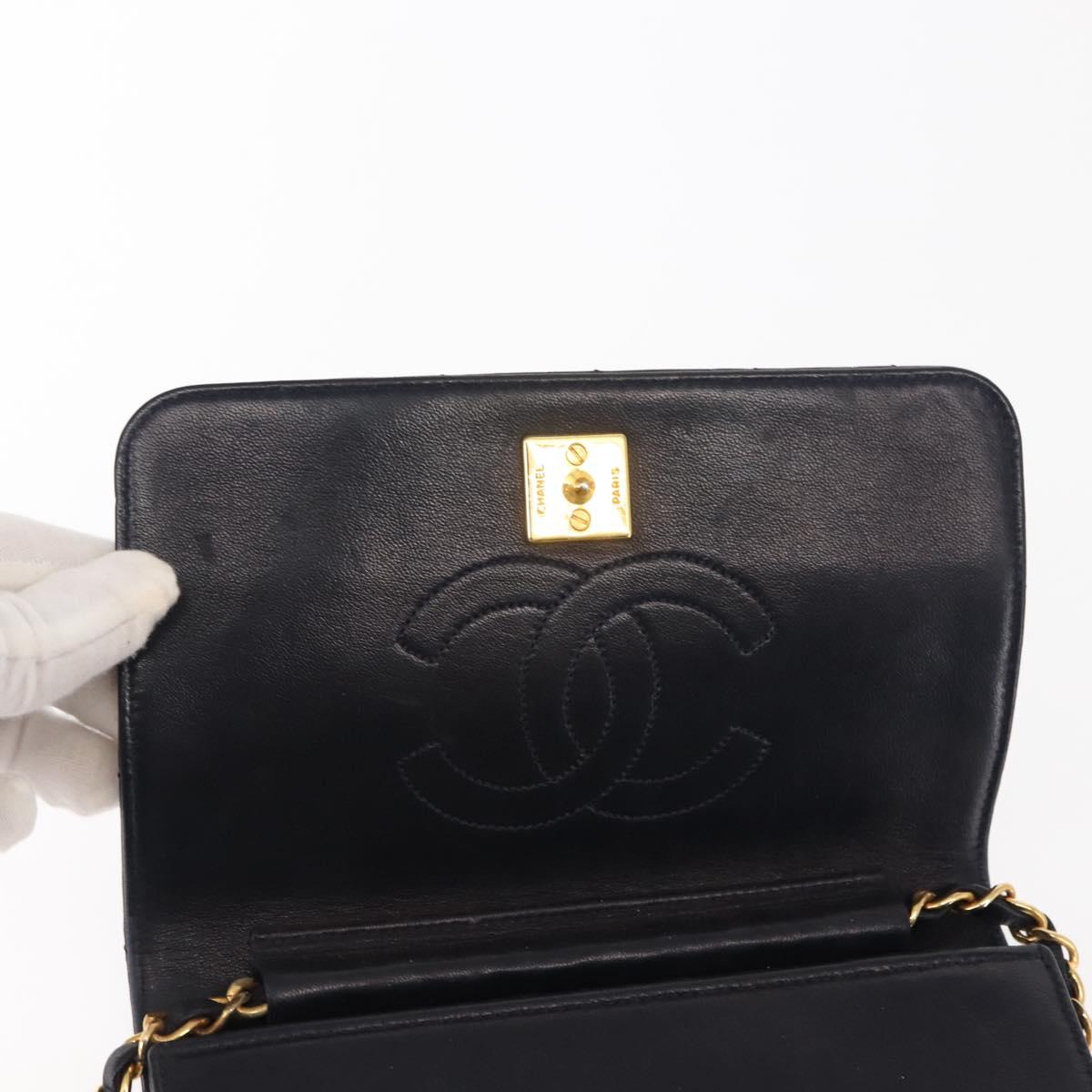 CHANEL Matelasse Chain Shoulder Bag Lamb Skin Navy Gold CC Auth bs29839