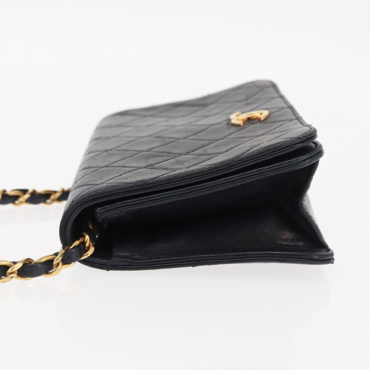 CHANEL Matelasse Chain Shoulder Bag Lamb Skin Navy Gold CC Auth bs29839