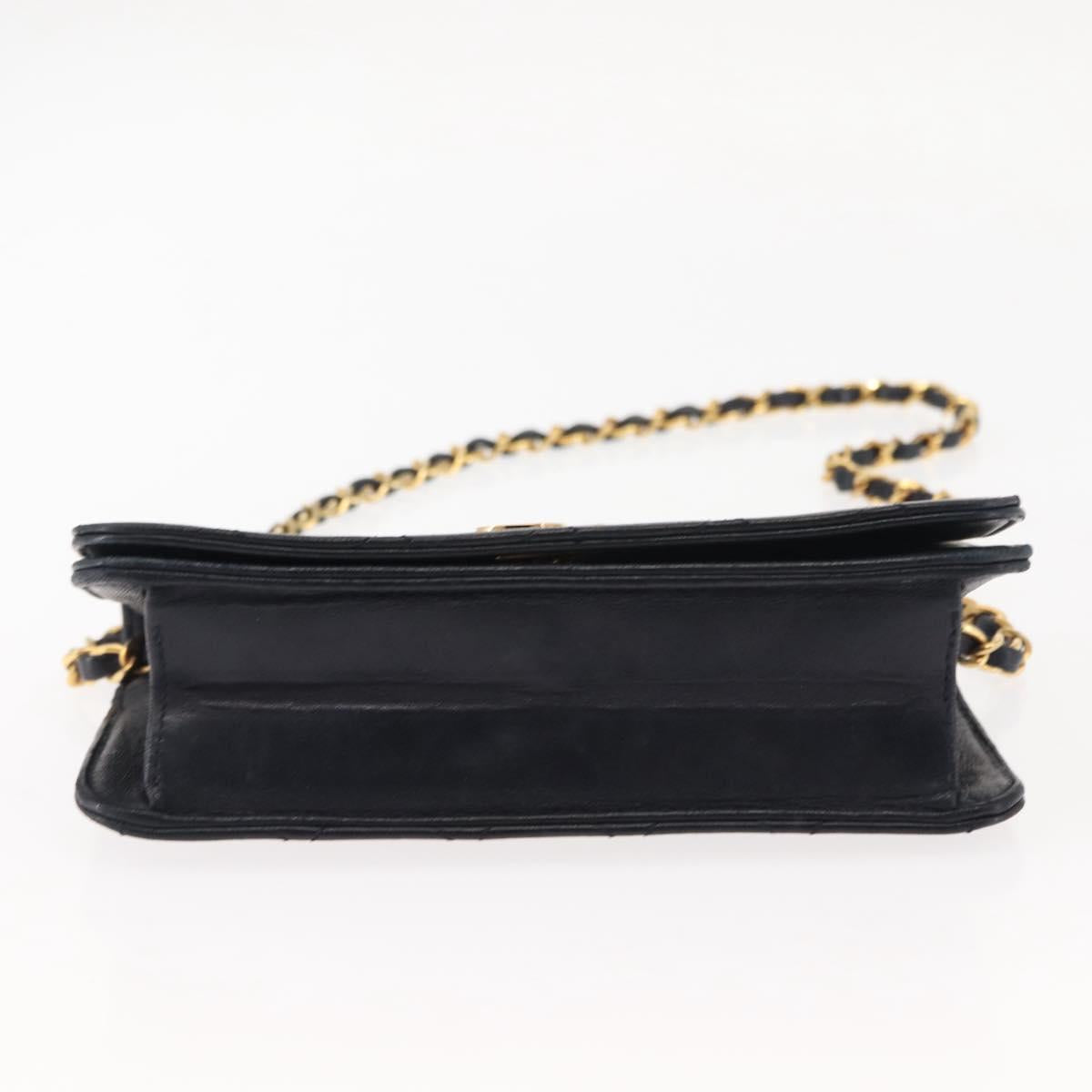 CHANEL Matelasse Chain Shoulder Bag Lamb Skin Navy Gold CC Auth bs29839