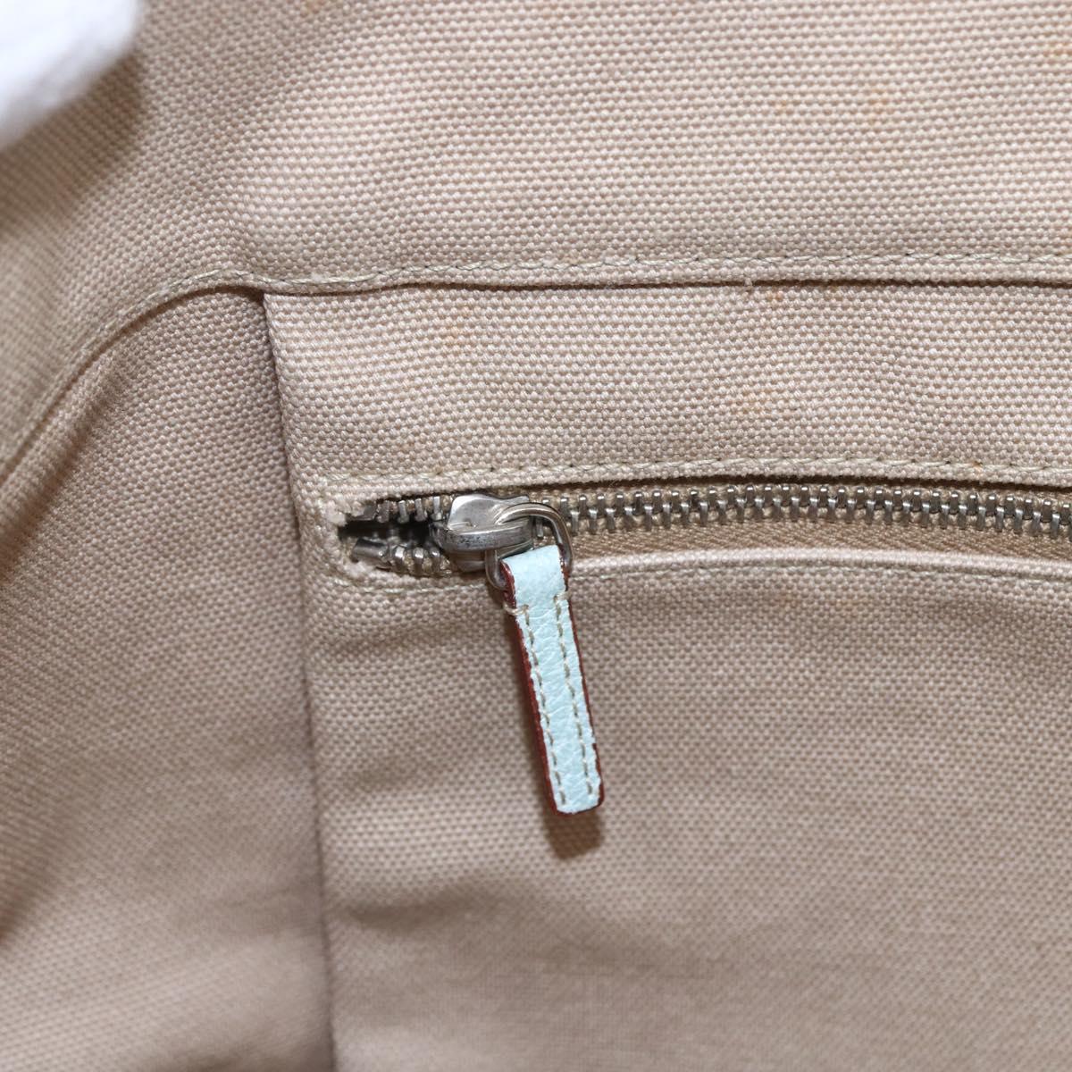 PRADA Tote Bag Canvas Leather Beige Light Blue Auth bs29840