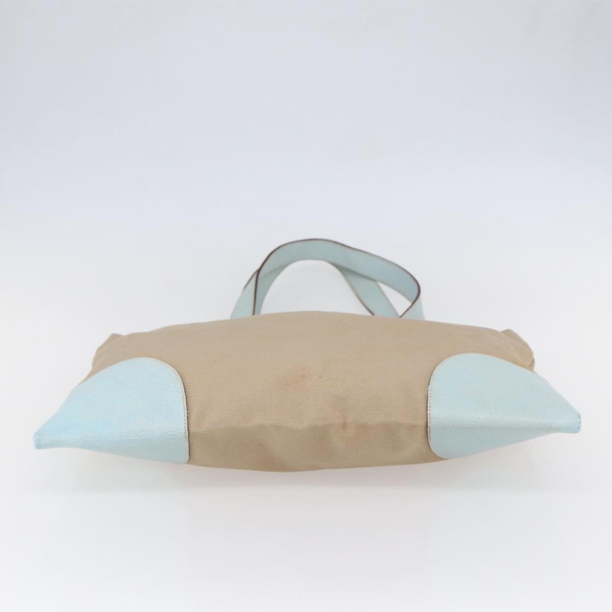 PRADA Tote Bag Canvas Leather Beige Light Blue Auth bs29840