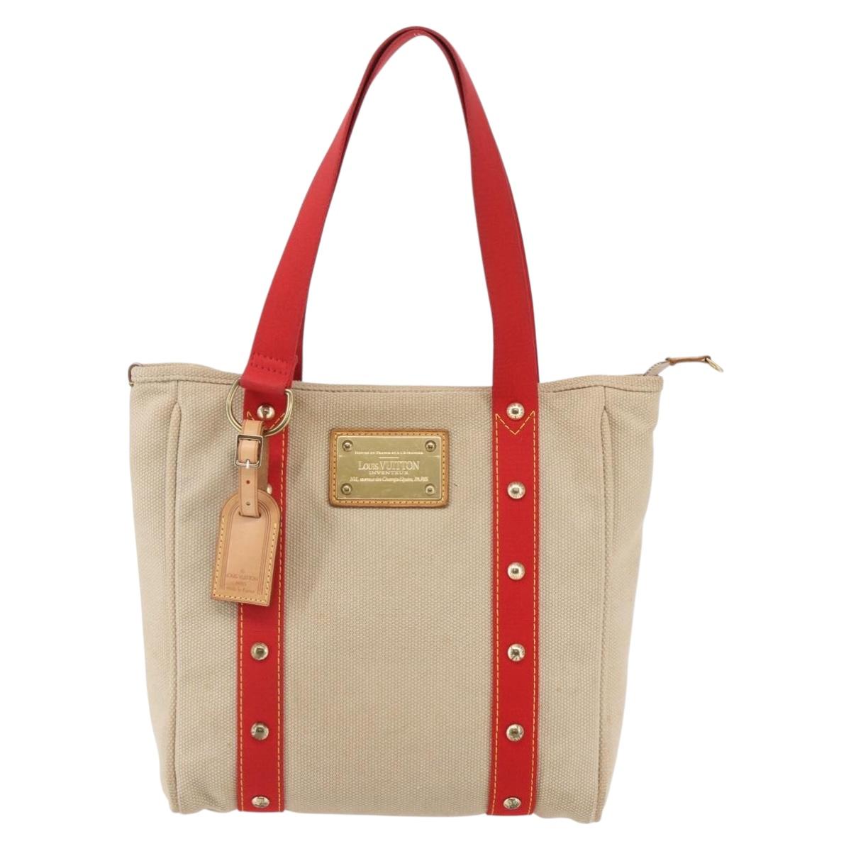 LOUIS VUITTON Antigua Cabas MM Tote Bag Canvas Beige Red M40035 LV Auth bs29841