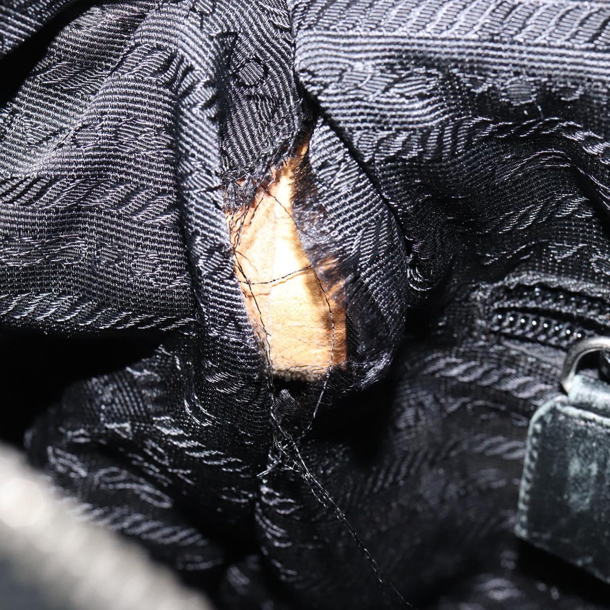 PRADA Shoulder Bag Nylon Leather Black Silver Auth bs29842