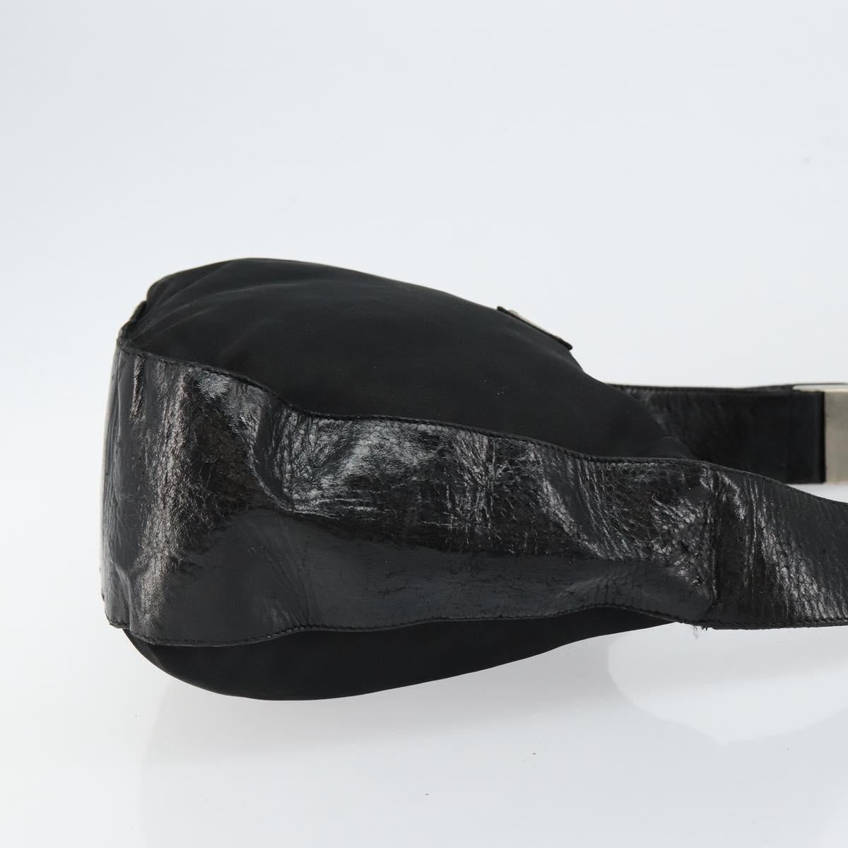 PRADA Shoulder Bag Nylon Leather Black Silver Auth bs29842