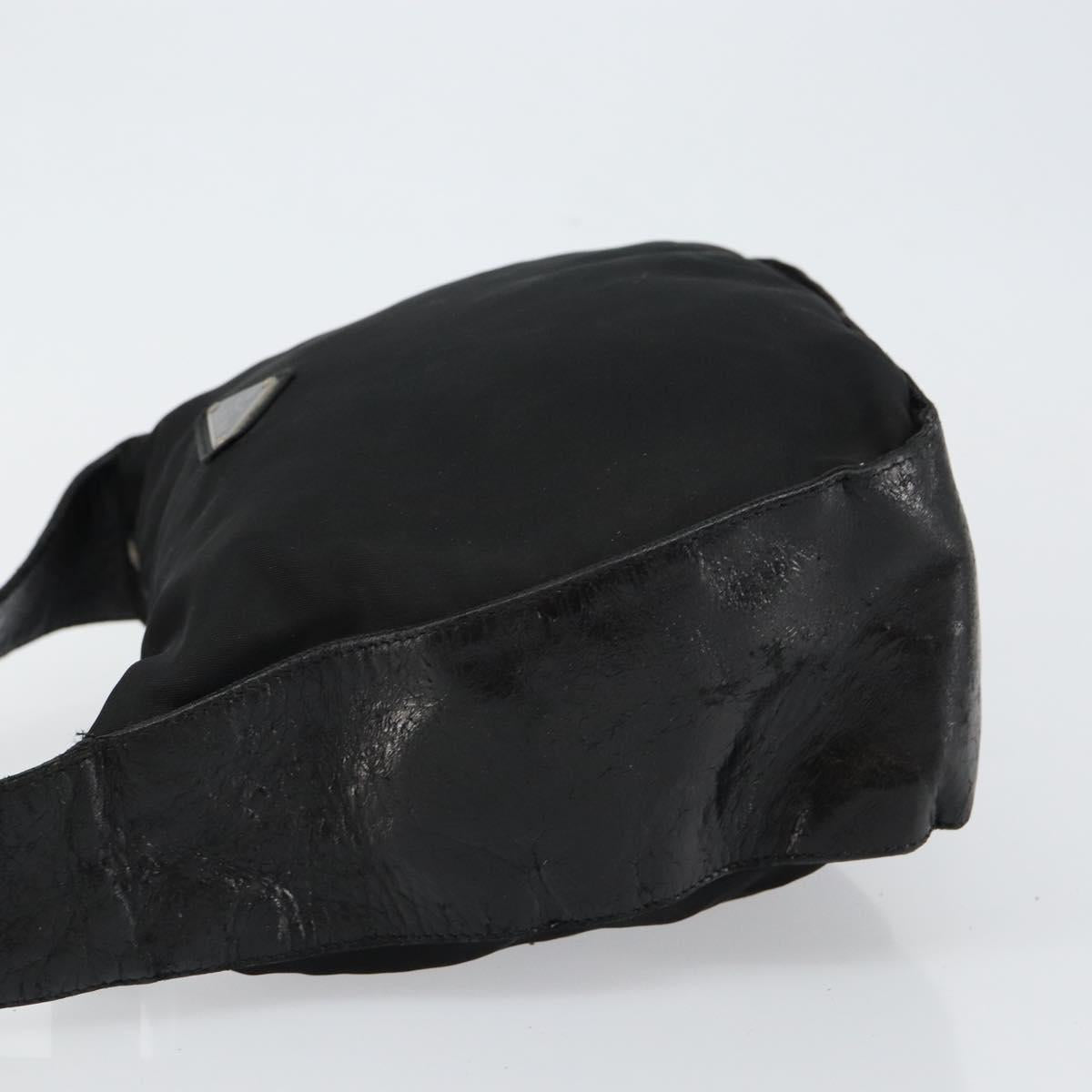 PRADA Shoulder Bag Nylon Leather Black Silver Auth bs29842