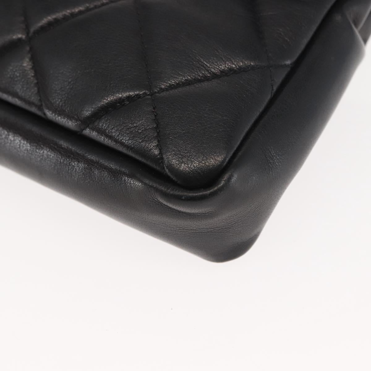 CHANEL Matelasse Waist Bag Lamb Skin Black Gold CC Auth bs29844