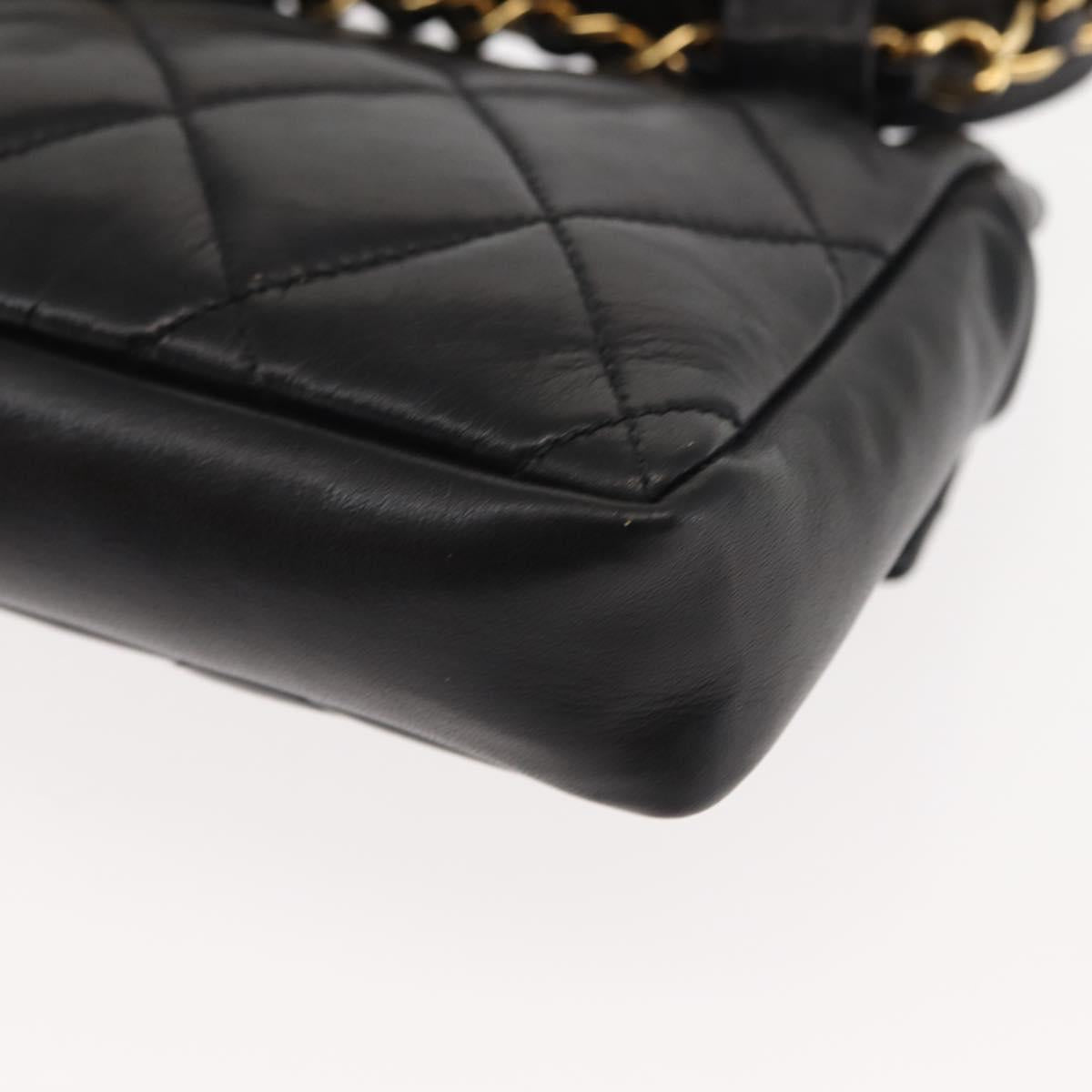 CHANEL Matelasse Waist Bag Lamb Skin Black Gold CC Auth bs29844