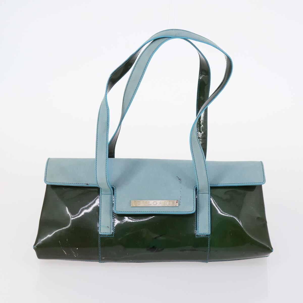 BVLGARI Hand Bag Canvas Enamel 5Set Green Beige gold Auth bs29854