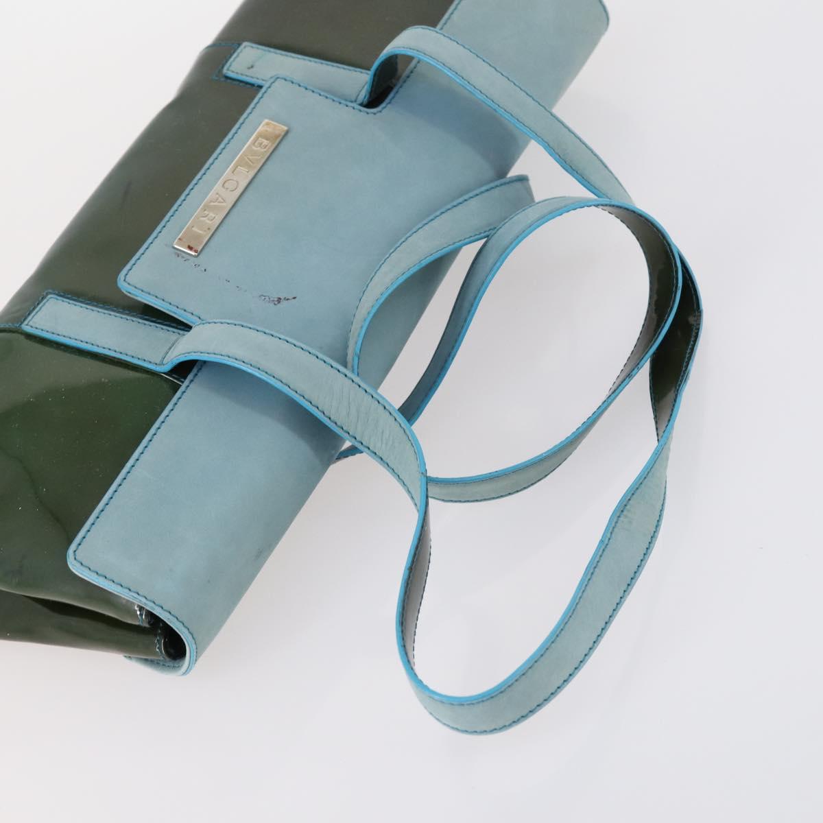 BVLGARI Hand Bag Canvas Enamel 5Set Green Beige gold Auth bs29854