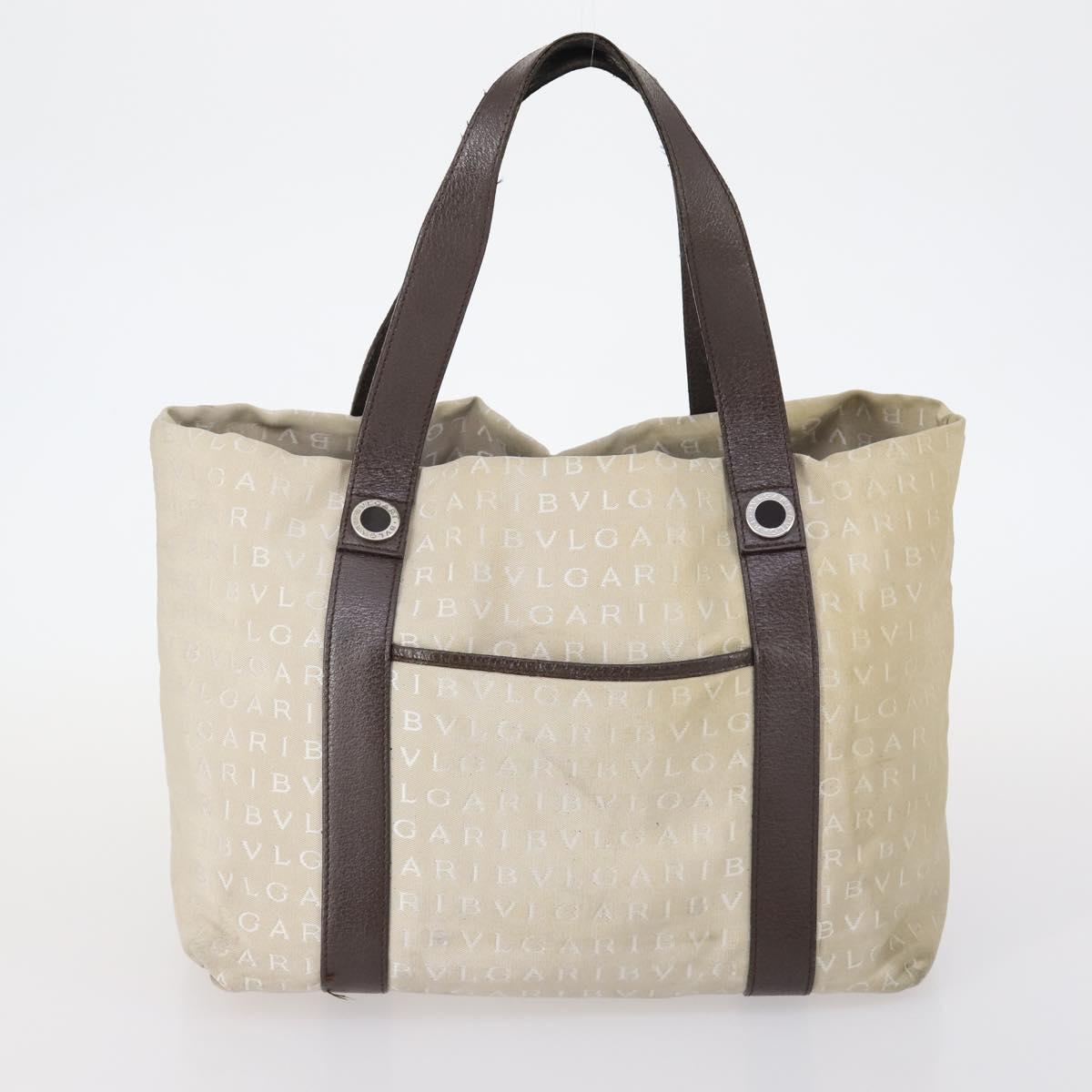 BVLGARI Hand Bag Canvas Enamel 5Set Green Beige gold Auth bs29854