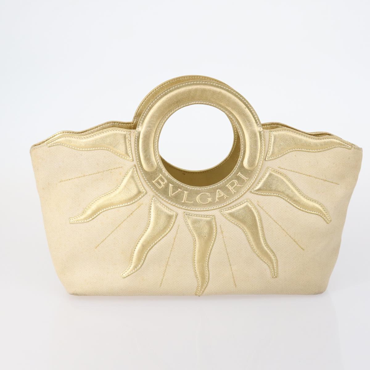 BVLGARI Hand Bag Canvas Enamel 5Set Green Beige gold Auth bs29854