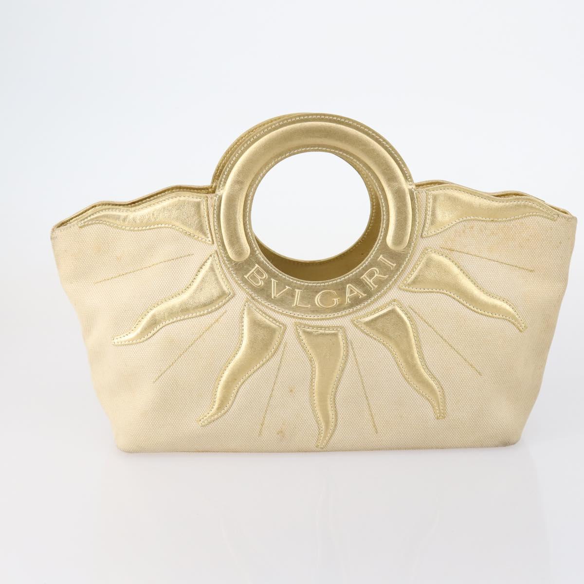 BVLGARI Hand Bag Canvas Enamel 5Set Green Beige gold Auth bs29854