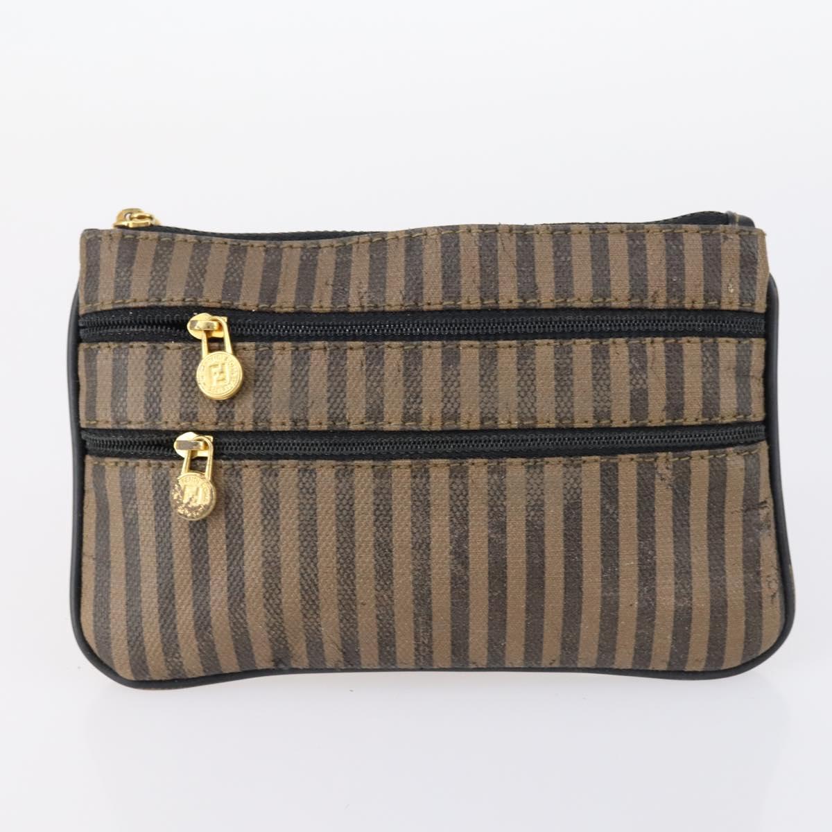 FENDI Zucchino Pecan Bag Canvas Coated Canvas 4Set Black Brown Auth bs29858