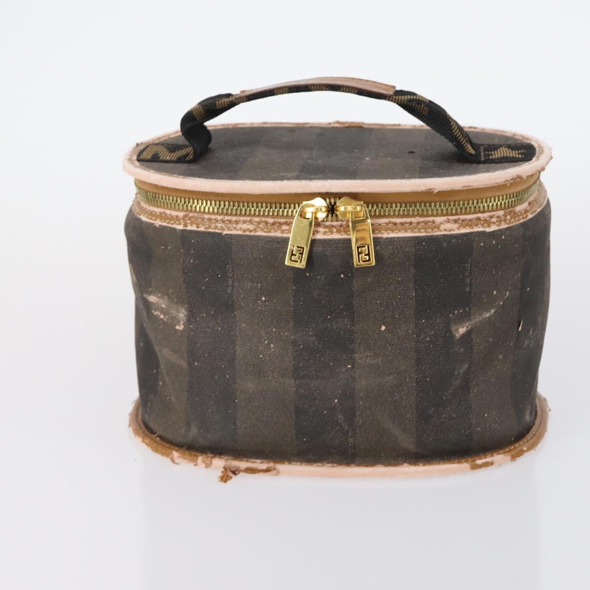 FENDI Zucchino Pecan Bag Canvas Coated Canvas 4Set Black Brown Auth bs29858