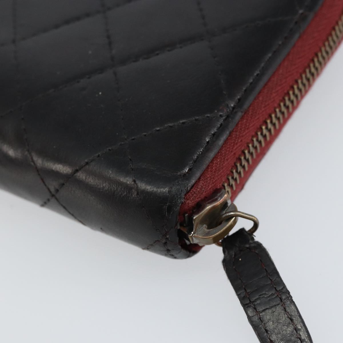 CHANEL Matelasse Wallet Leather Black Silver CC Auth bs29859