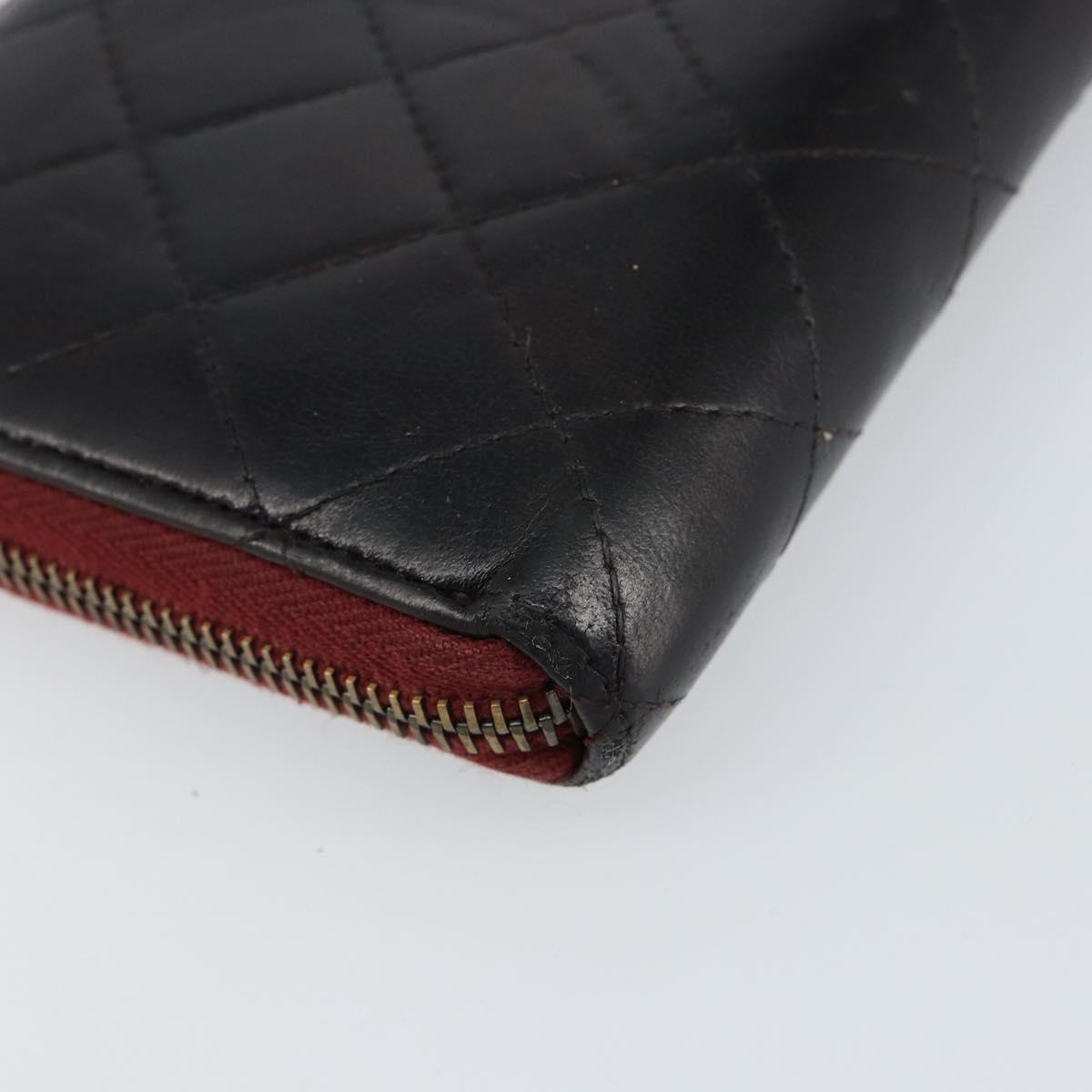 CHANEL Matelasse Wallet Leather Black Silver CC Auth bs29859