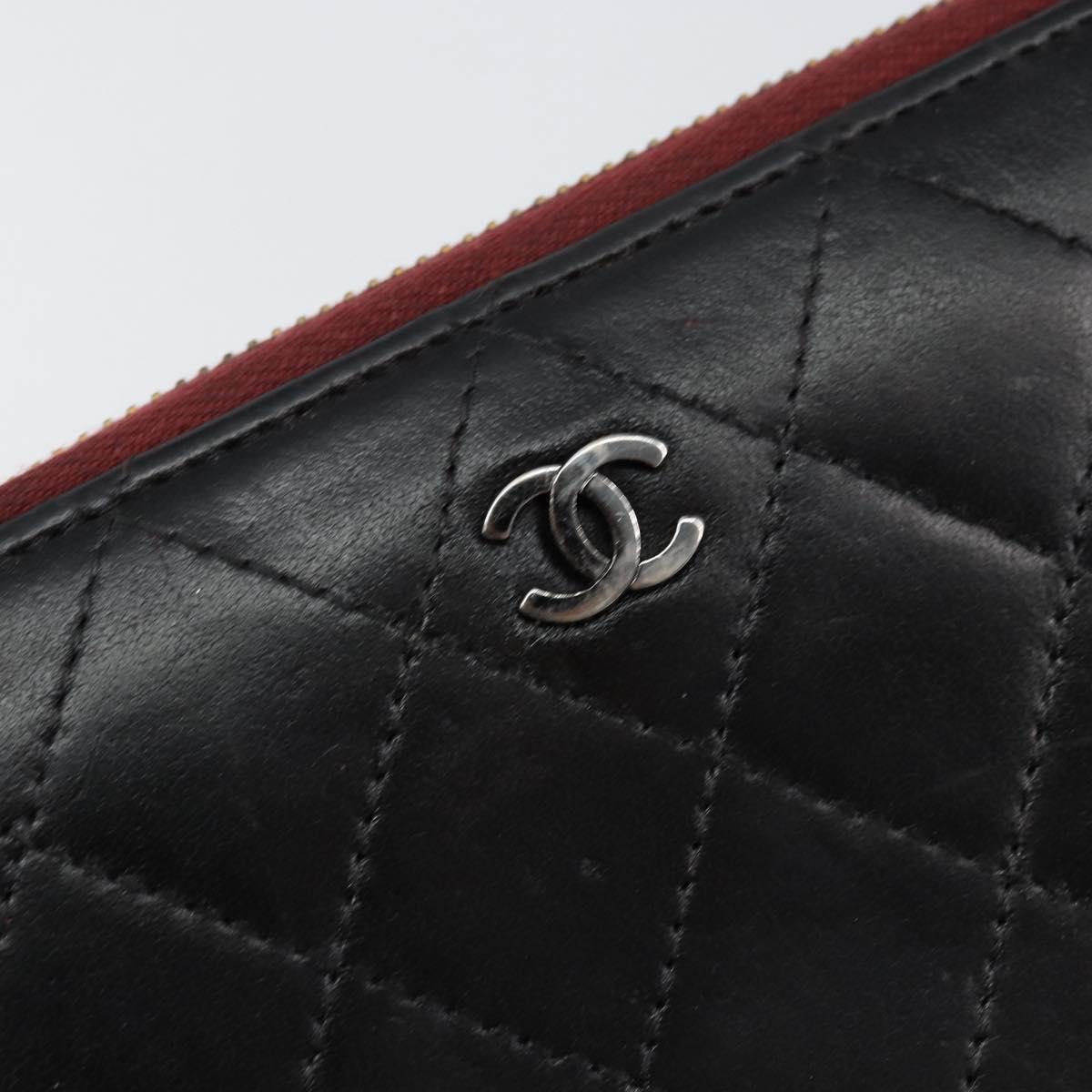 CHANEL Matelasse Wallet Leather Black Silver CC Auth bs29859