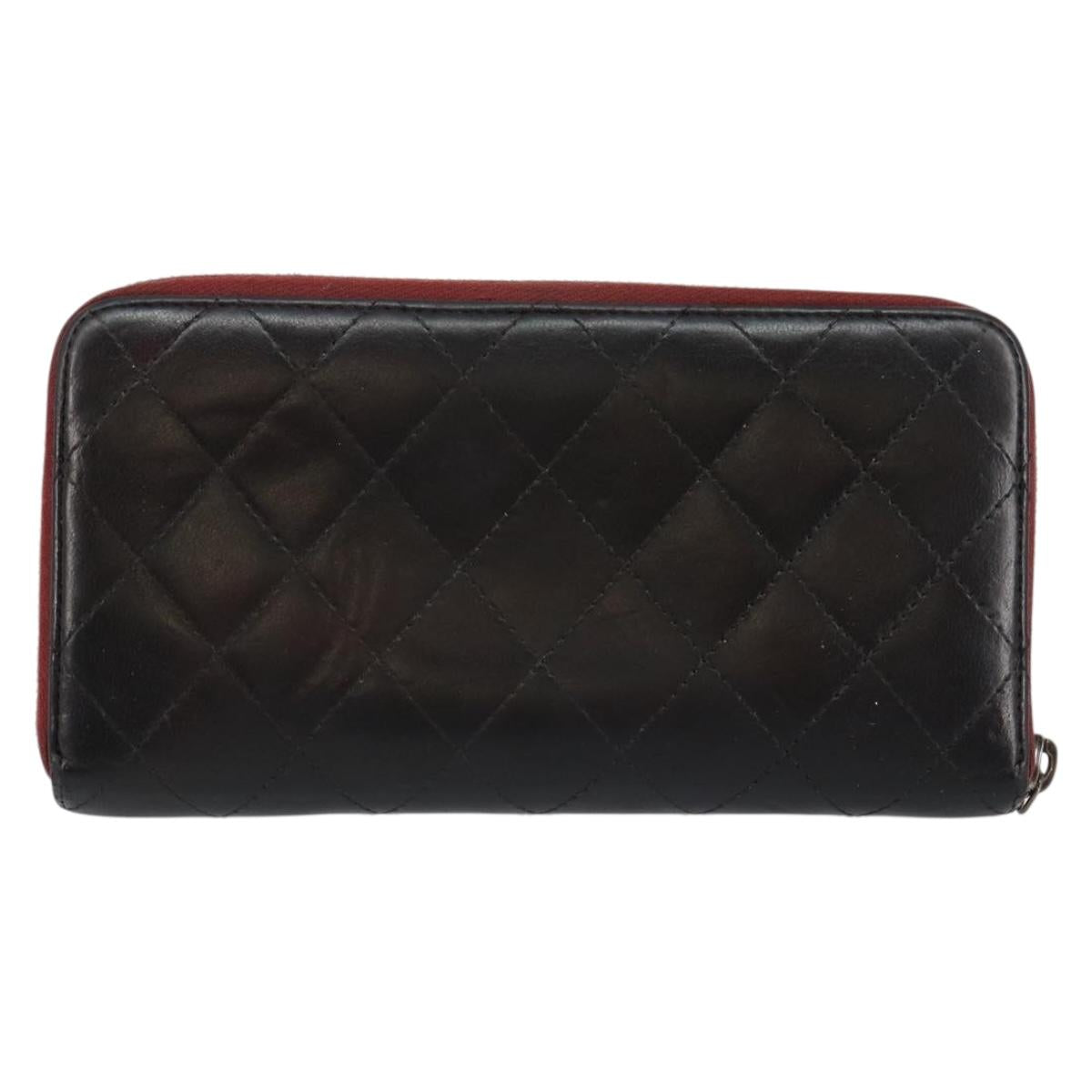 CHANEL Matelasse Wallet Leather Black Silver CC Auth bs29859
